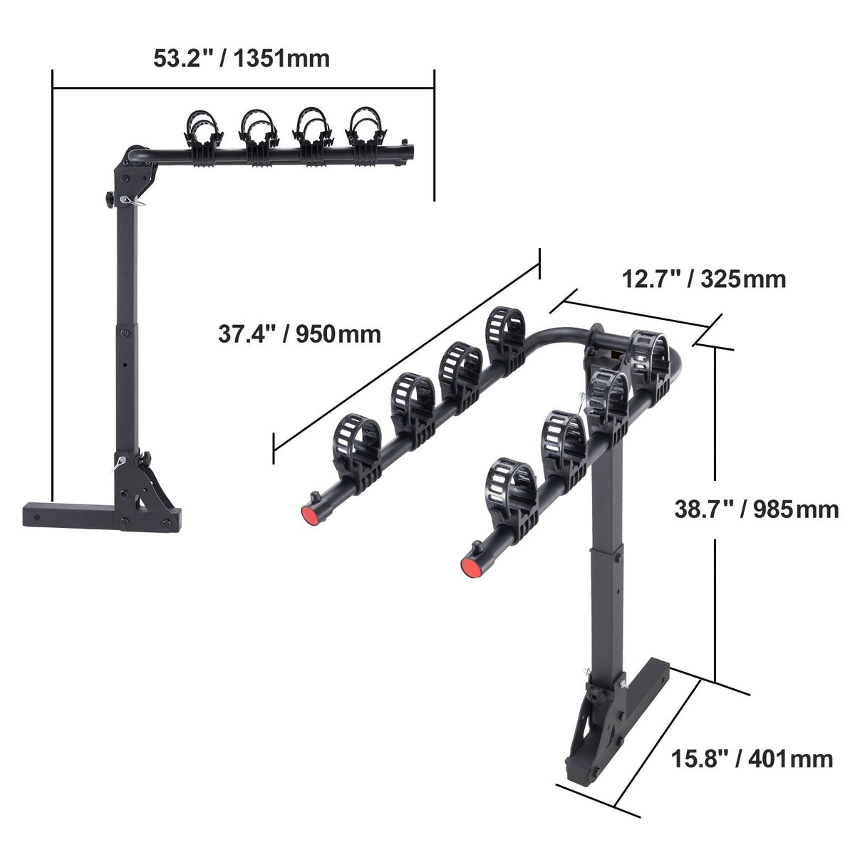 Hitch Mount Bike Rack, 4-Bike Carrier Rack, 150 LBS Capacity Bike Rack Hitch for 2-inch Receiver, Titling and Folding Bike Carrier with No-Wobble U Bolt and Strap, for Car, SUV, Truck, RV