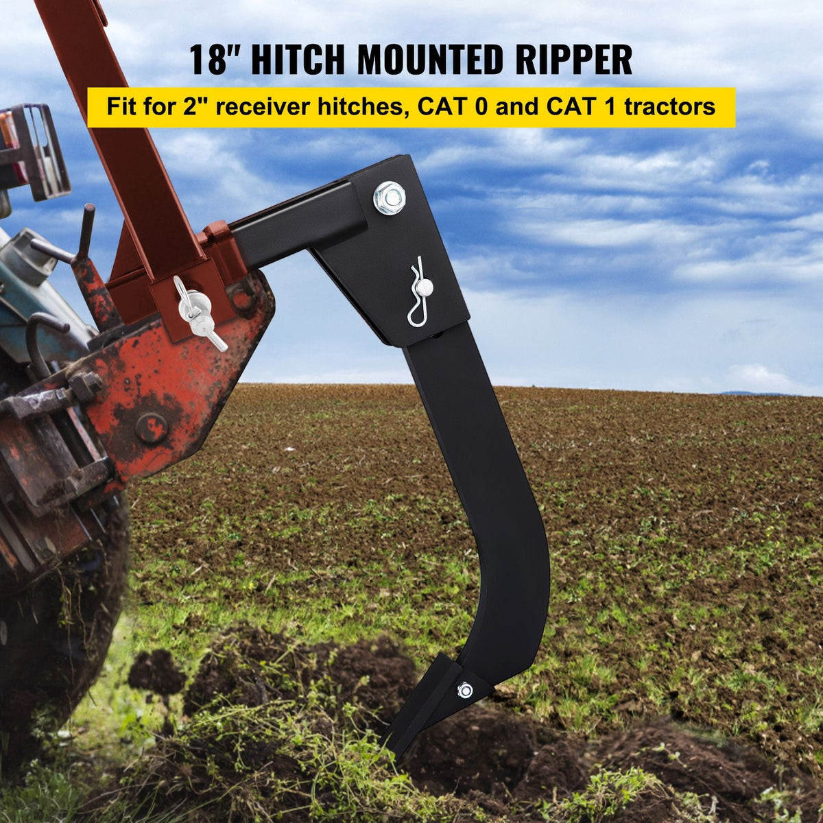 Hitch Mounted Ripper, 18\" Shank Length Box Scraper Shank, 4 Hole Site Box Blade for Tractor, 2 Locating Pins Ripper Shank, 2 Plough Tips Box Blade Shank Teeth