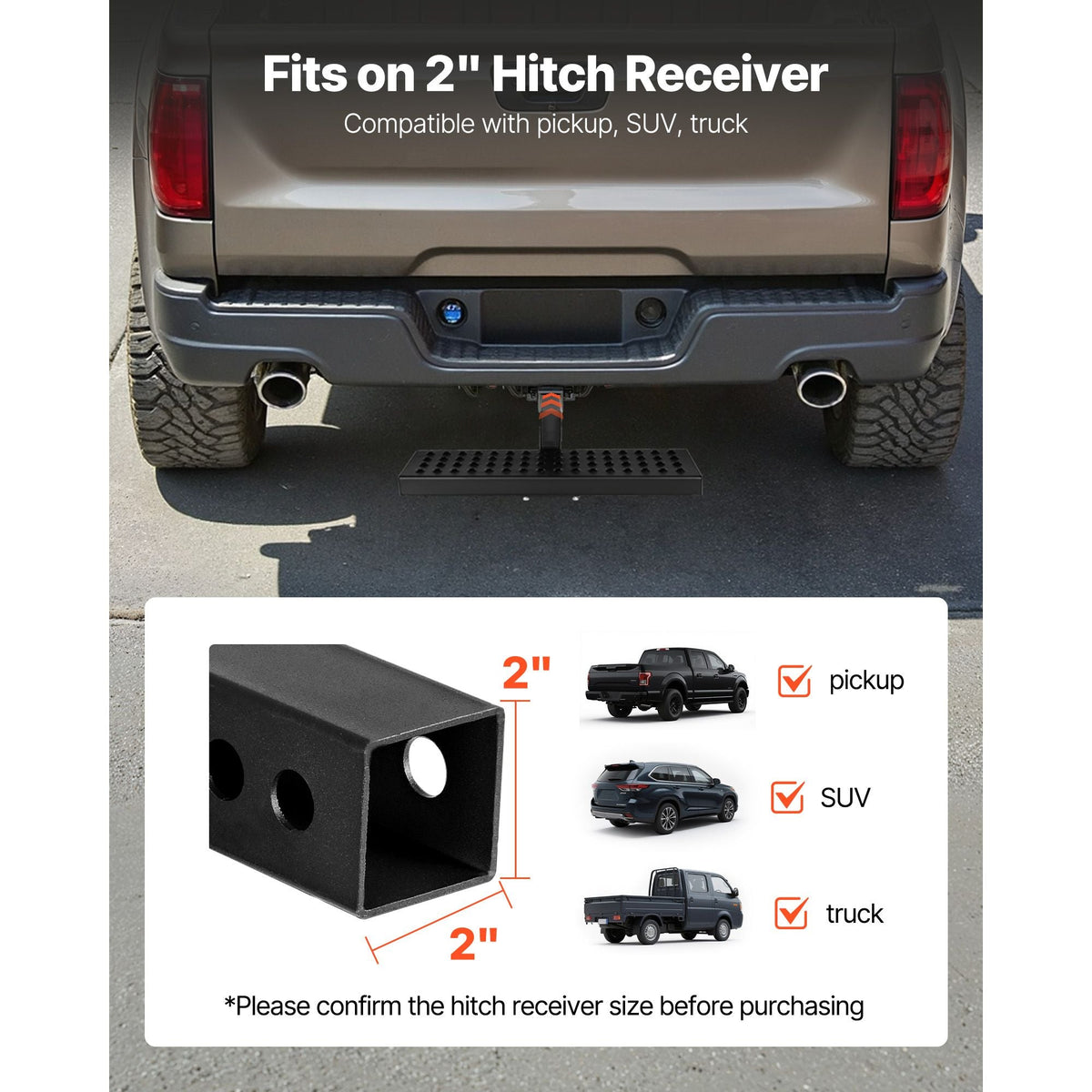 Hitch Step for 2 Inch Receiver, Universal Rear Bumper Guard Protector with 350 LBS Load Capacity, Wide & Non-Slip Tow Hitch Step with Pin Kit and Stabilizer, Fit for Pickup, Trailer, Truck, SUV