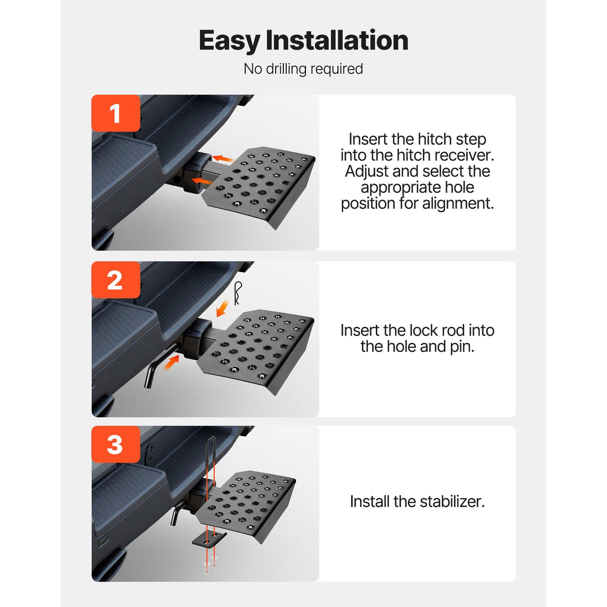 Hitch Step for 2 Inch Receiver, Universal Rear Bumper Guard Protector with 350 LBS Load Capacity, Wide & Non-Slip Tow Hitch Step with Pin Kit and Stabilizer, Fit for Truck, SUV, Pickup, Trailer