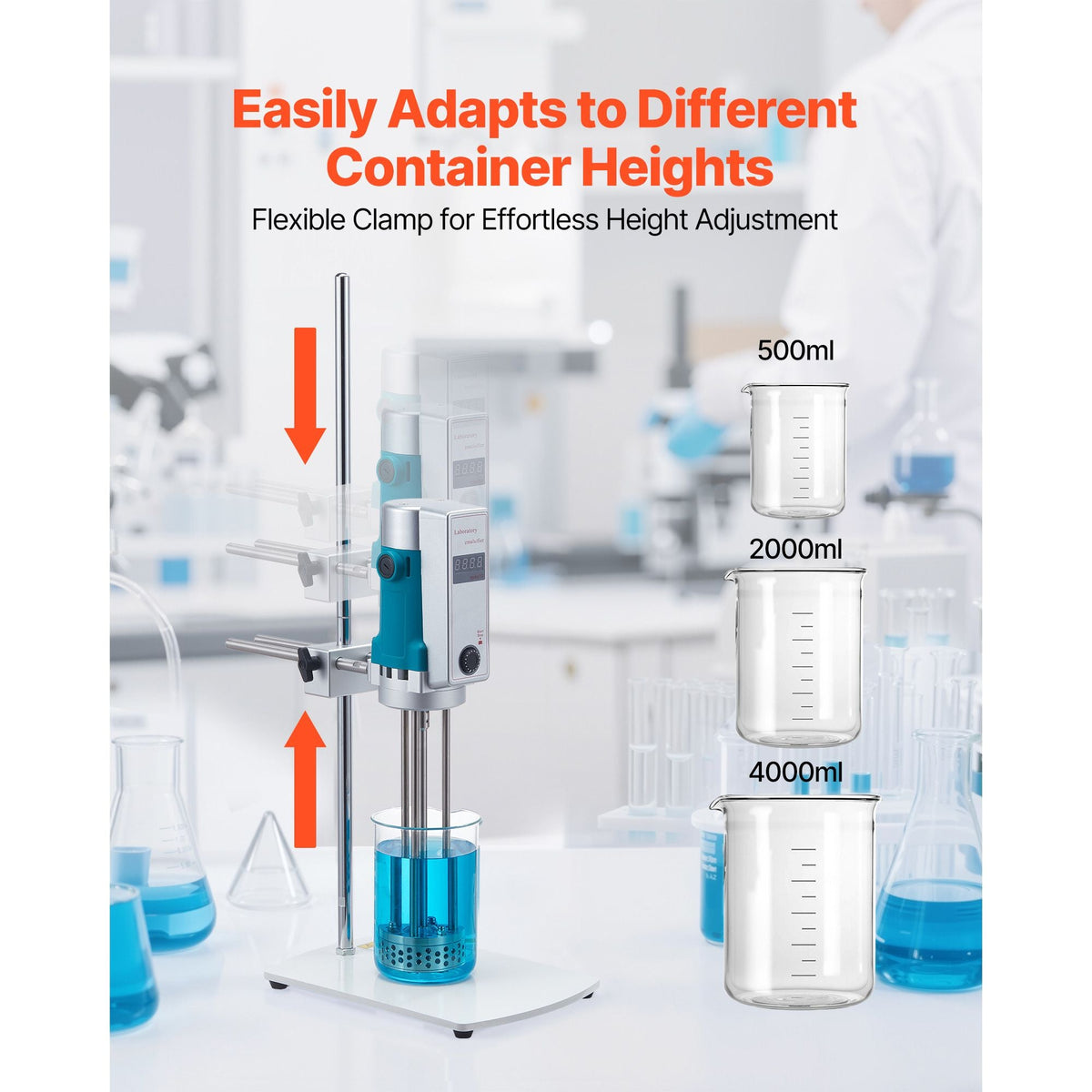Homogenizer, 500 W Laboratory High Speed Dispersing Homogenizer, 200-11000 RPM High Shear Lab Mixer Emulsification Machine, Digital Display Blender, Stainless Steel, for Cosmetics/Food Industry