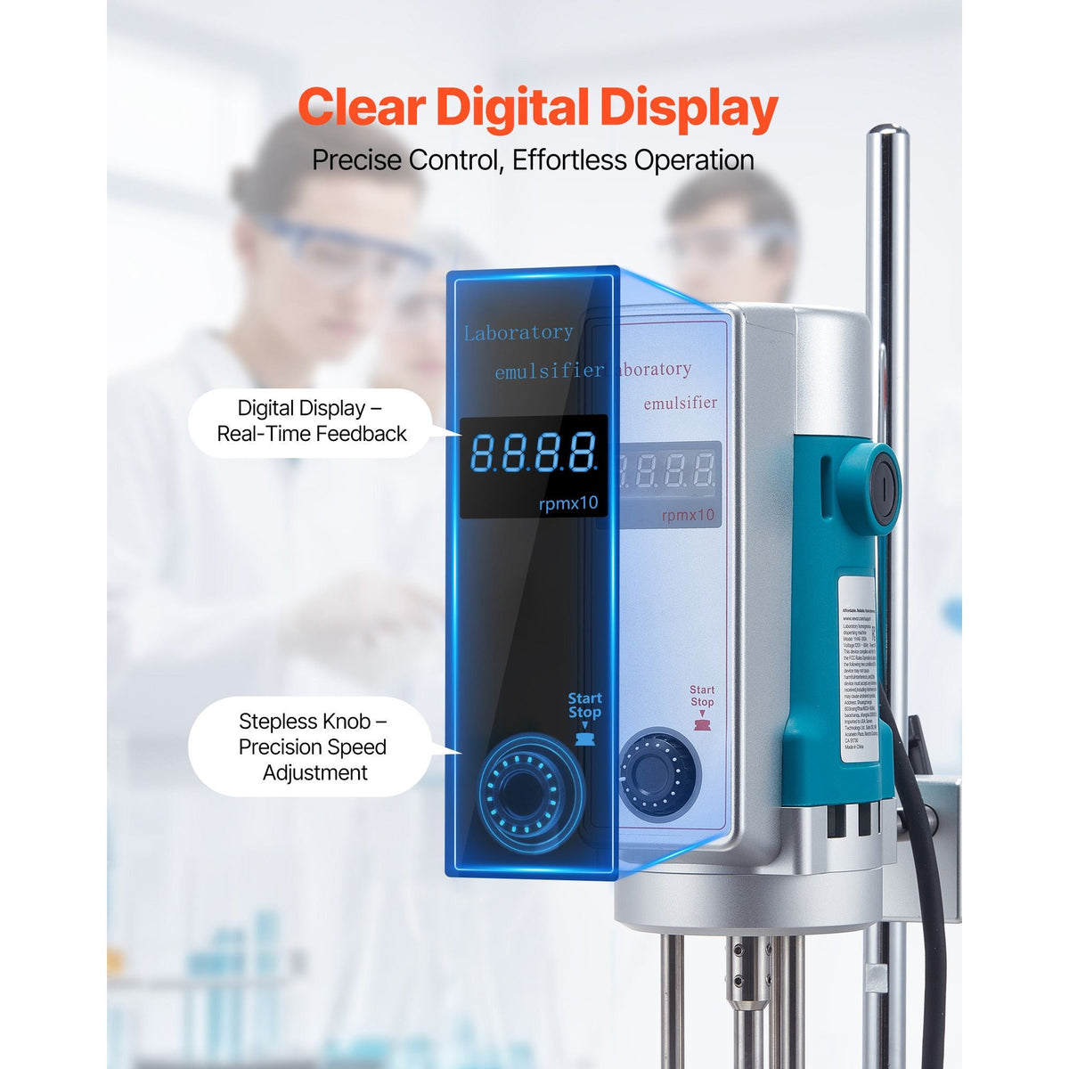 Homogenizer, 500 W Laboratory High Speed Dispersing Homogenizer, 200-11000 RPM High Shear Lab Mixer Emulsification Machine, Digital Display Blender, Stainless Steel, for Cosmetics/Food Industry