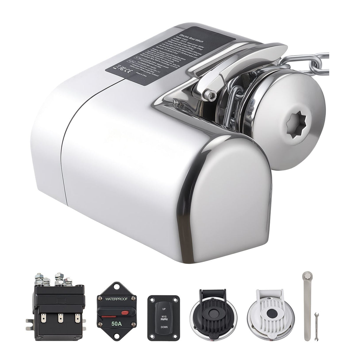 Horizontal Fishing Windlass, 12V DC 600W, Windlass Anchor Systems Fit for 1/4-Inch Chain or 9/16 & 5/8 Inch Nylon Rope, Max Pull 573 lbs, 316 Stainless Steel Construction, for Boats 23-29.5 ft