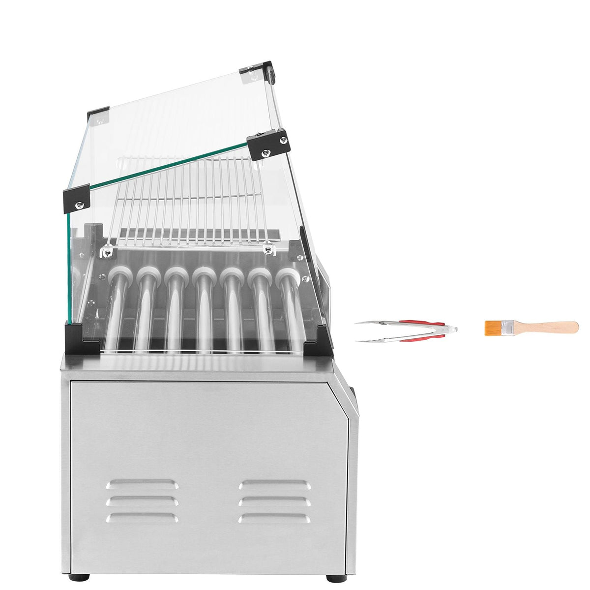Hot Dog Roller, 18 Hot Dog 7 Rollers, Stainless Steel Sausage Grill Cooker, 1200W Hot Dog Machine with Bun Warmer, Cover, 3 Temp Control, Side Storage Box, Oil Drip Tray, for Home & Commercial