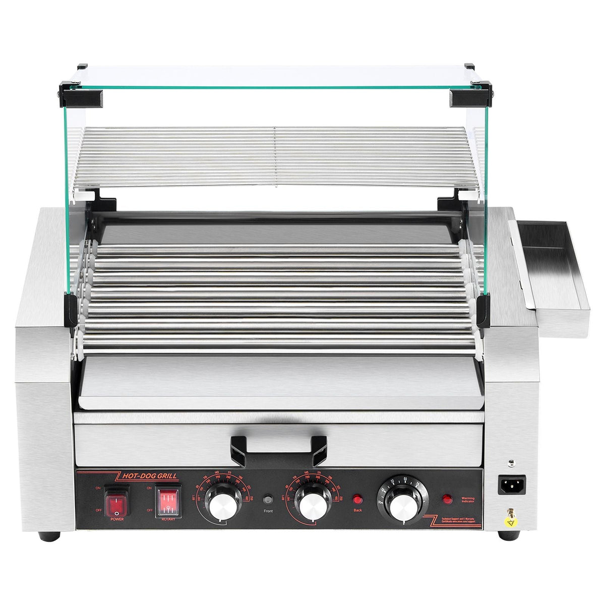 Hot Dog Roller, 18 Hot Dog 7 Rollers, Stainless Steel Sausage Grill Cooker, 1200W Hot Dog Machine with Bun Warmer, Cover, 3 Temp Control, Side Storage Box, Oil Drip Tray, for Home & Commercial