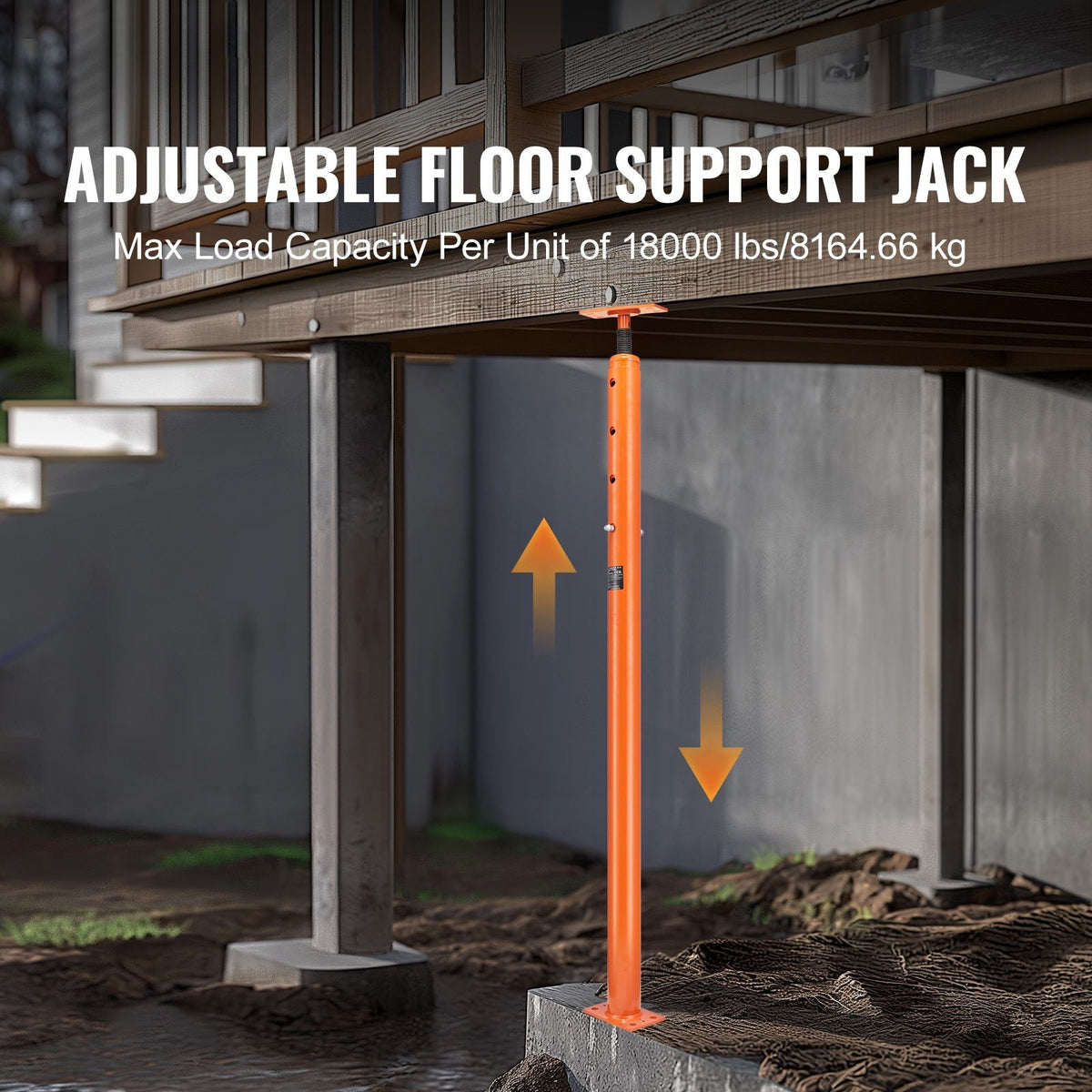 House Floor Jack, 53"-93" Height Range, 18000 lbs Max Load Capacity, Adjustable Support Beam Basement Jack Post Pole for Leveling, Lift Support Steel Telescoping Jack Post for Temporary Support
