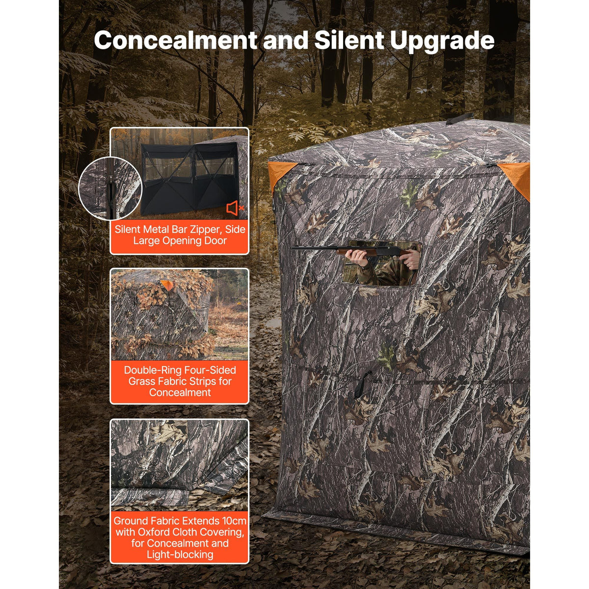 Hunting Blind, 2-3 Person Thermal Ground Blinds with Tri-Leg Chair and Carrying Bag, Portable Camouflage Tent, Durable Concealed Shelter with Silent Zipper Door and Window, for Turkey Deer