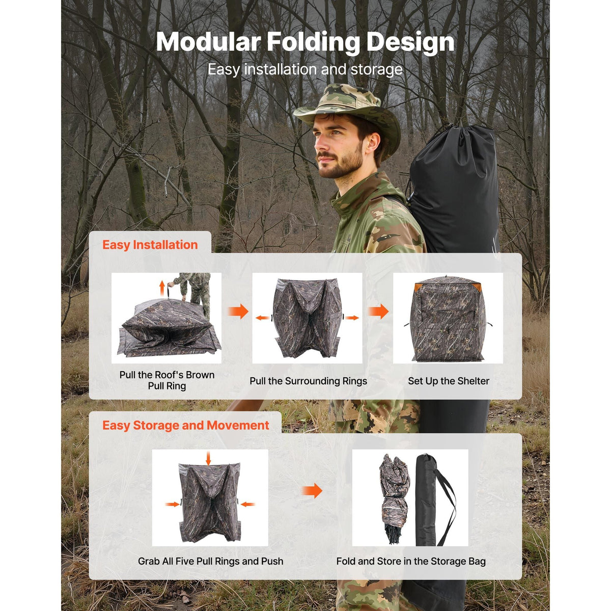 Hunting Blind, 2-3 Person Thermal Ground Blinds with Tri-Leg Chair and Carrying Bag, Portable Camouflage Tent, Durable Concealed Shelter with Silent Zipper Door and Window, for Turkey Deer