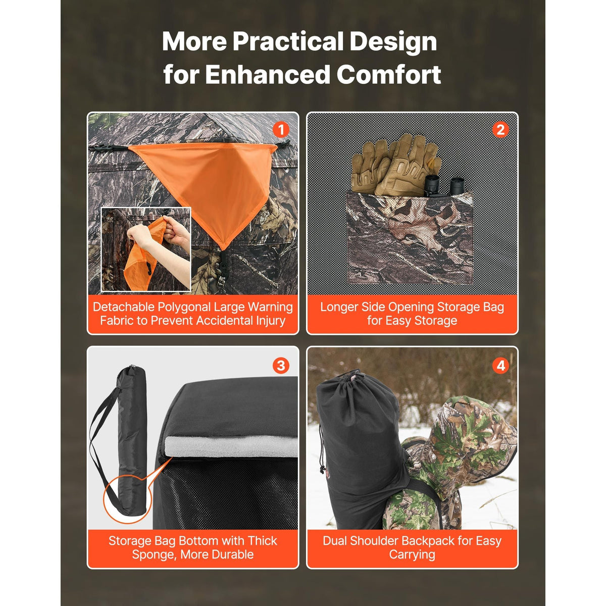 Hunting Blind, 4-5 Person See Through Ground Blinds with Carrying Bag, 270 Degree Portable Camouflage Tent, Durable Concealed Shelter with Silent Magnetic Door and Window, for Turkey and Deer