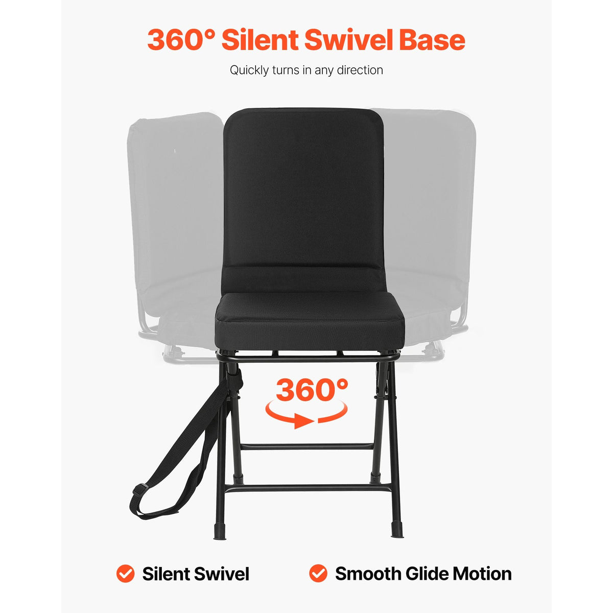 Hunting Chair, 360° Silent Swivel, Foldable Lightweight Portable Blind Chair, Heavy-Duty Steel Frame Ground Stool Seat, with Adjustable Shoulder Strap, 300 Lbs Capacity for Fishing, Camping