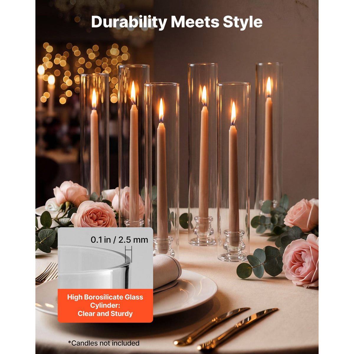 Hurricane Candle Holders Set of 36, Φ2.56 x 13.78 in Tall Clear Glass Cylinder Candleholder Sleeve, High Borosilicate Glass, Wind Protection for Wedding, Table Centerpiece, Party, Home Decor