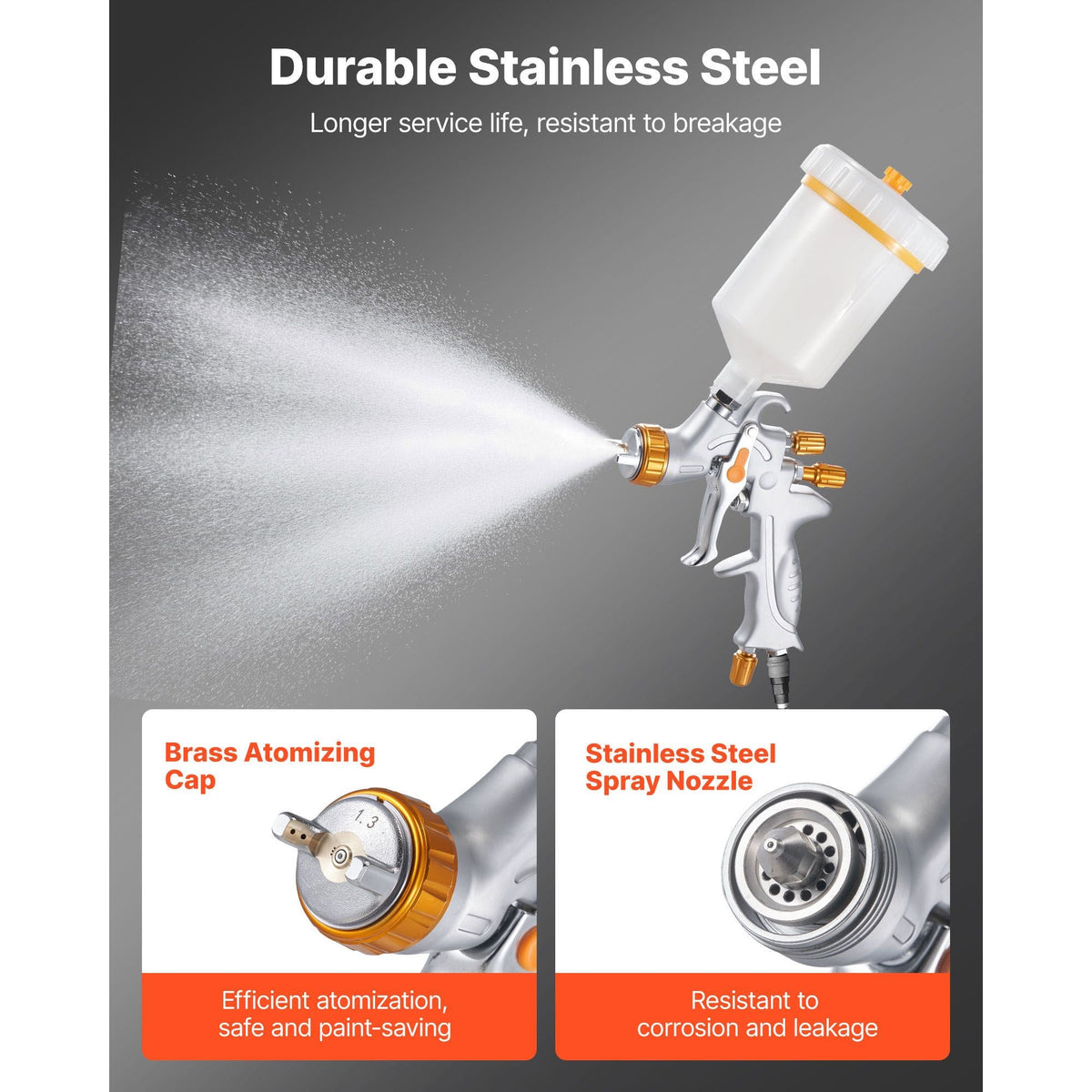 HVLP Air Spray Gun, Gravity Feed Paint Sprayer Gun with 3 Nozzles (1.3/1.4/1.7mm), 600ml Capacity Auto Paint Sprayer with Air Regulator for Automotive Primers, Clear Coats & Topcoats