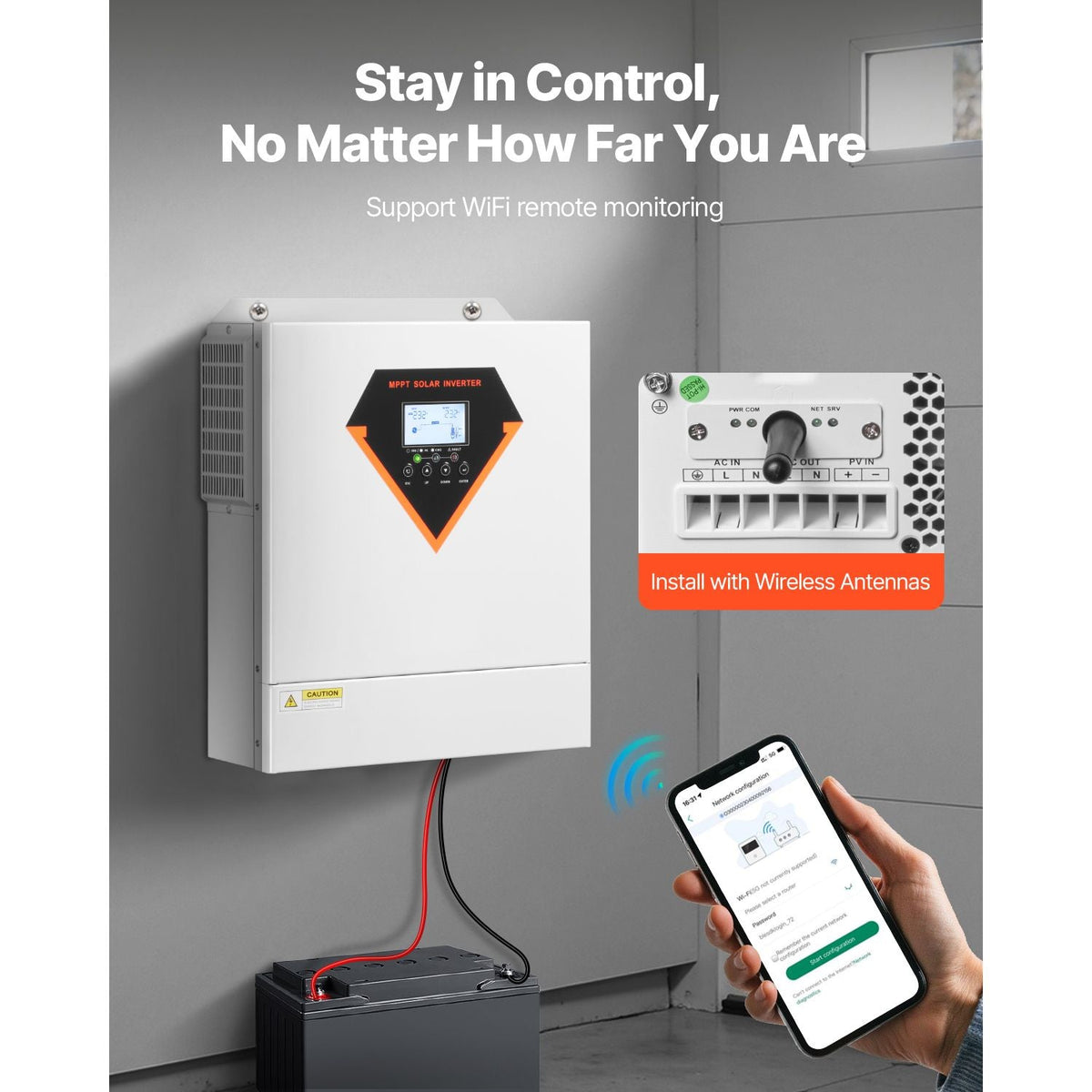 Hybrid Solar Inverter, 3500W, All in One Pure Sine Wave Power Inverter Charger, 24V DC to Single-Phase 220/230V AC, with Built-in 100A MPPT Solar Controller