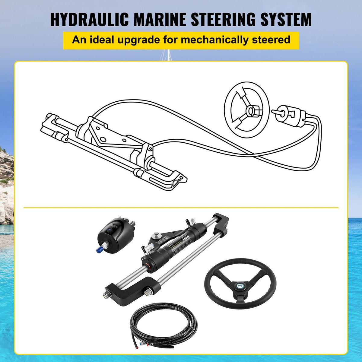 Hydraulic Boat Steering Kit 300HP, Hydraulic Steering Kit Helm Pump, Hydraulic Outboard Steering Kit with 20 Feet Hydraulic Steering Hose for Boat Steering System