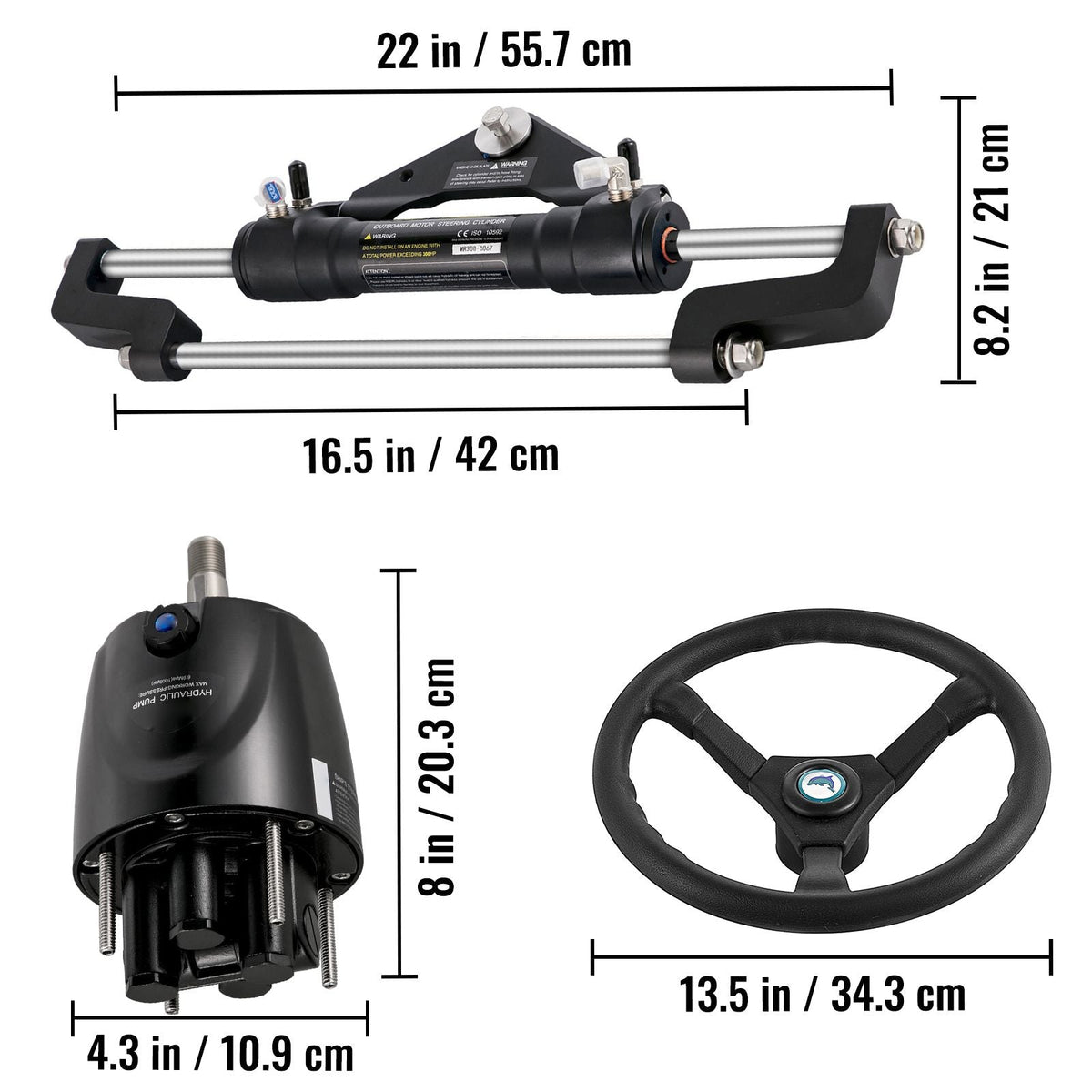 Hydraulic Boat Steering Kit 300HP, Hydraulic Steering Kit Helm Pump, Hydraulic Outboard Steering Kit with 20 Feet Hydraulic Steering Hose for Boat Steering System