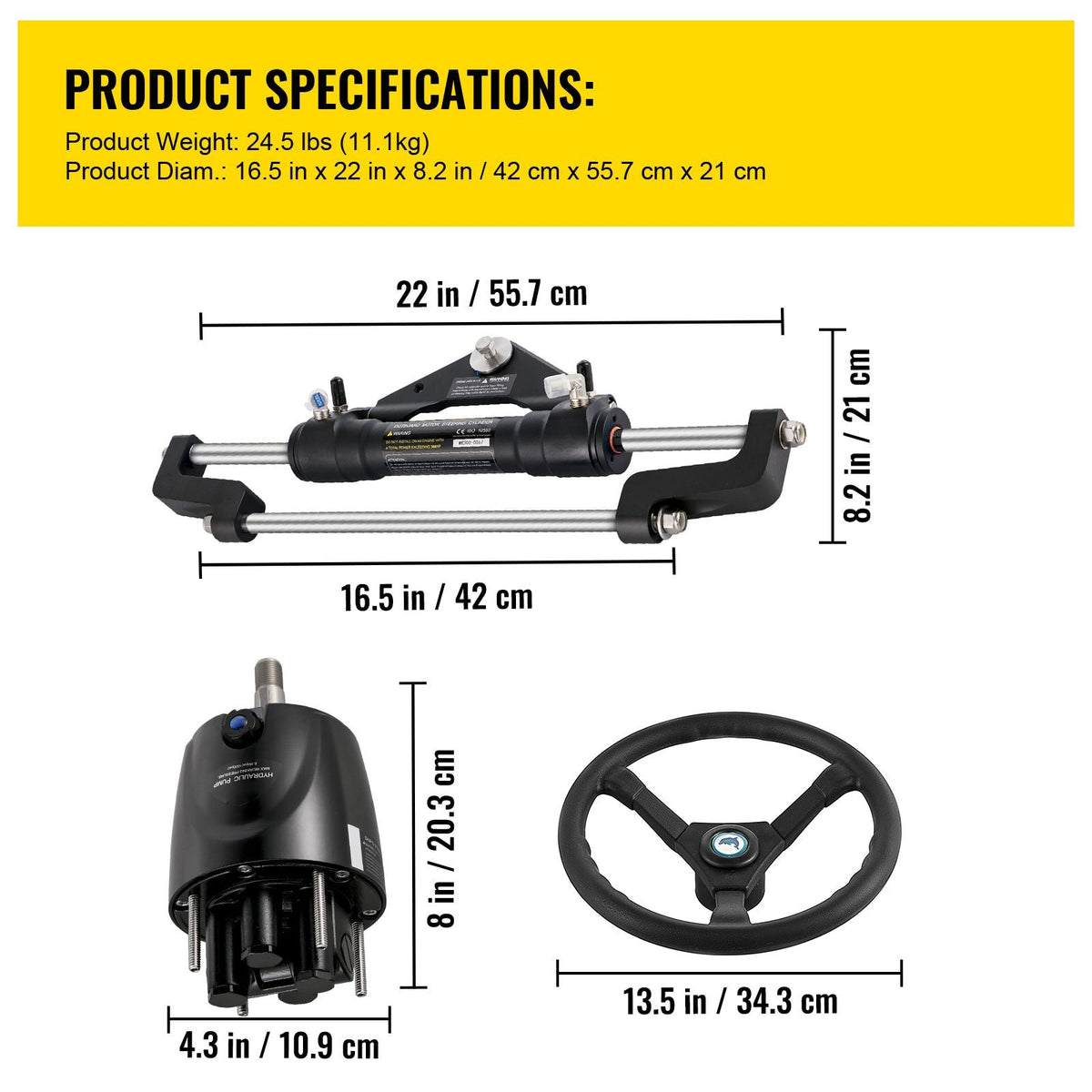 Hydraulic Boat Steering Kit 300HP, Hydraulic Steering Kit Helm Pump, Hydraulic Outboard Steering Kit with 20 Feet Hydraulic Steering Hose for Boat Steering System