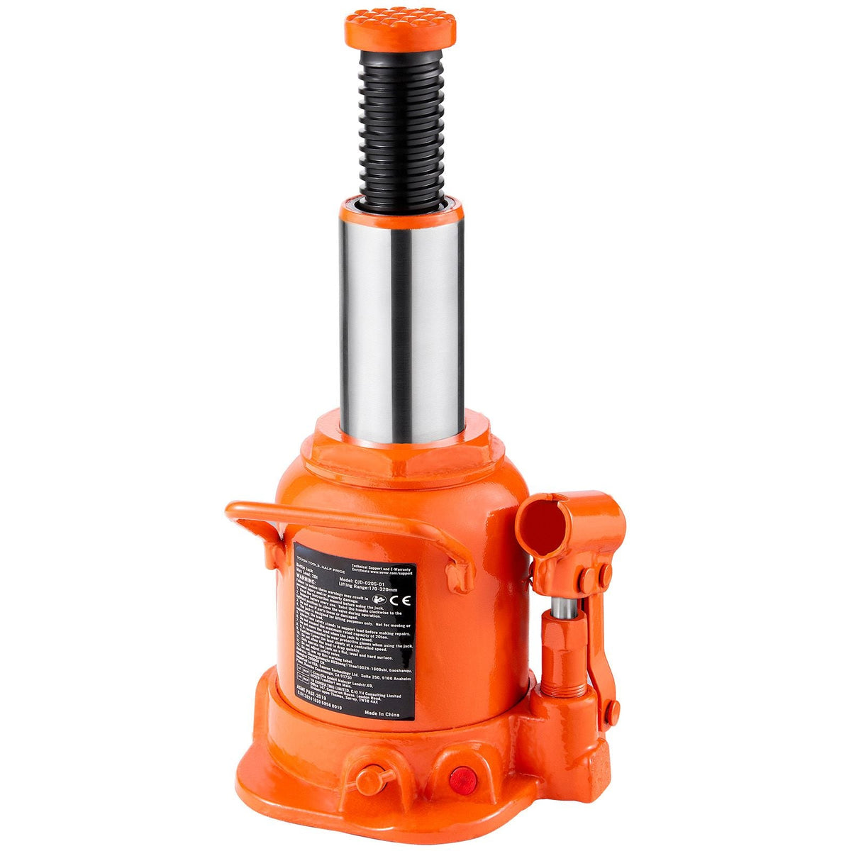 Hydraulic Bottle Jack, 20 Ton/44092 lbs Welded Bottle Jack with 6.69''-12.6'' Lifting Range & 3-Section Long Handle, for Car, Pickup, Truck, RV, Auto Repair, Industrial Engineering