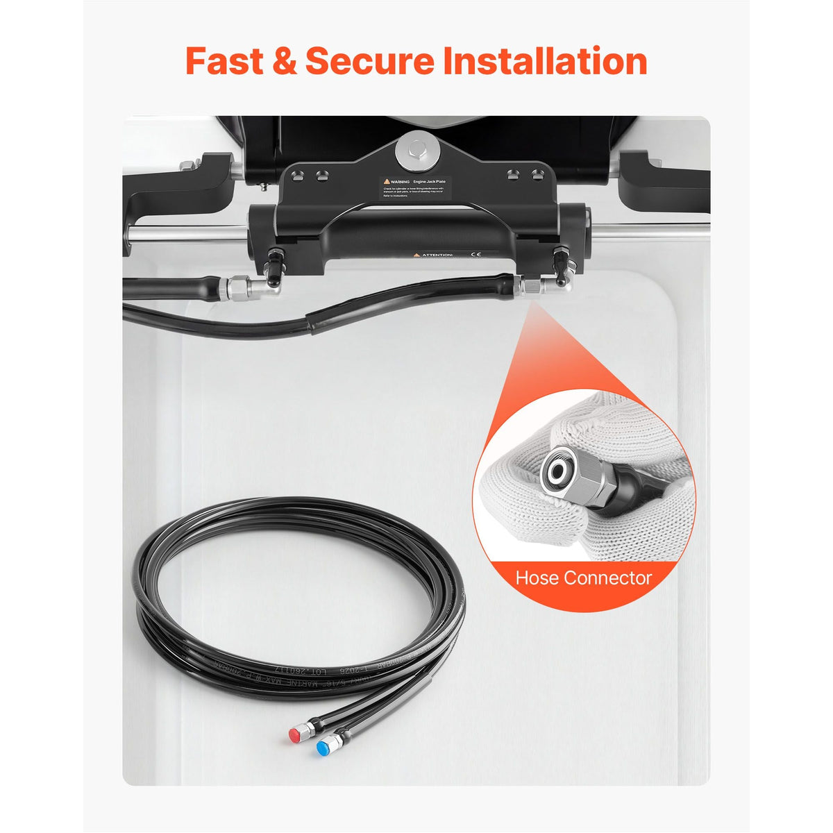 Hydraulic Hose Kit, 16 ft 2-Piece Leak-Proof TPEE Outboard Steering Hose Kit with 304 Stainless Steel Connector, Compatible with Marine Outboard Steering Systems, 20 MPa Max Working Pressure