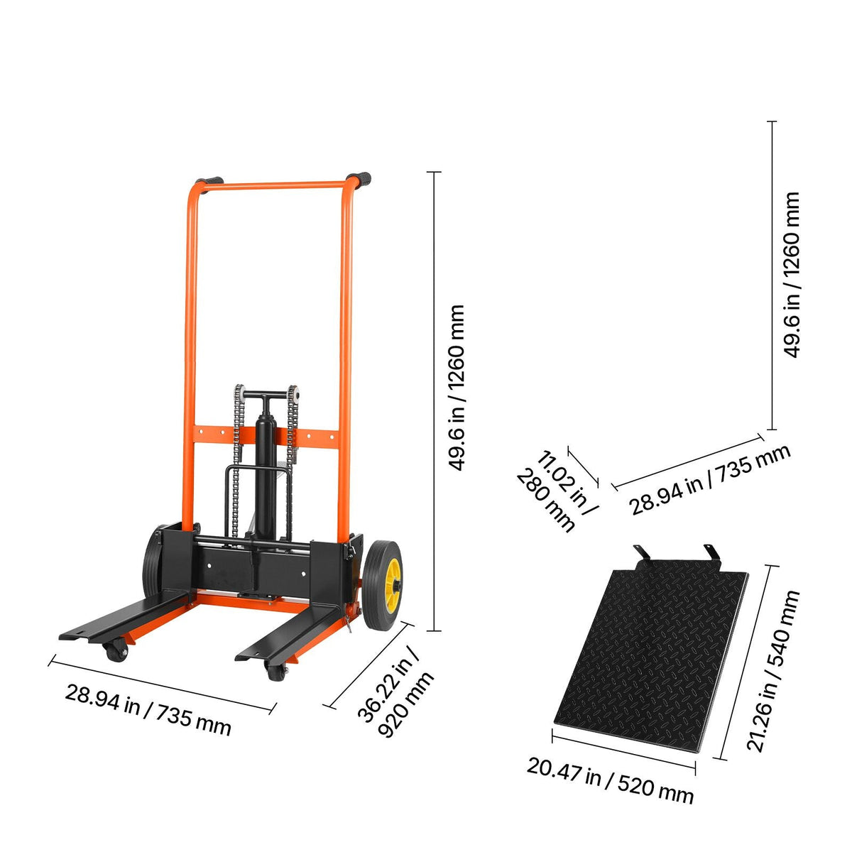 Hydraulic Material Lift Winch Stacker, 450 lbs Load Capacity, Pallet Truck Dolly with Fork Lift Table, 39.4 Inches Max Lifting Height, Foldable & Portable Pallet Jack Table Cart, Orange & Black