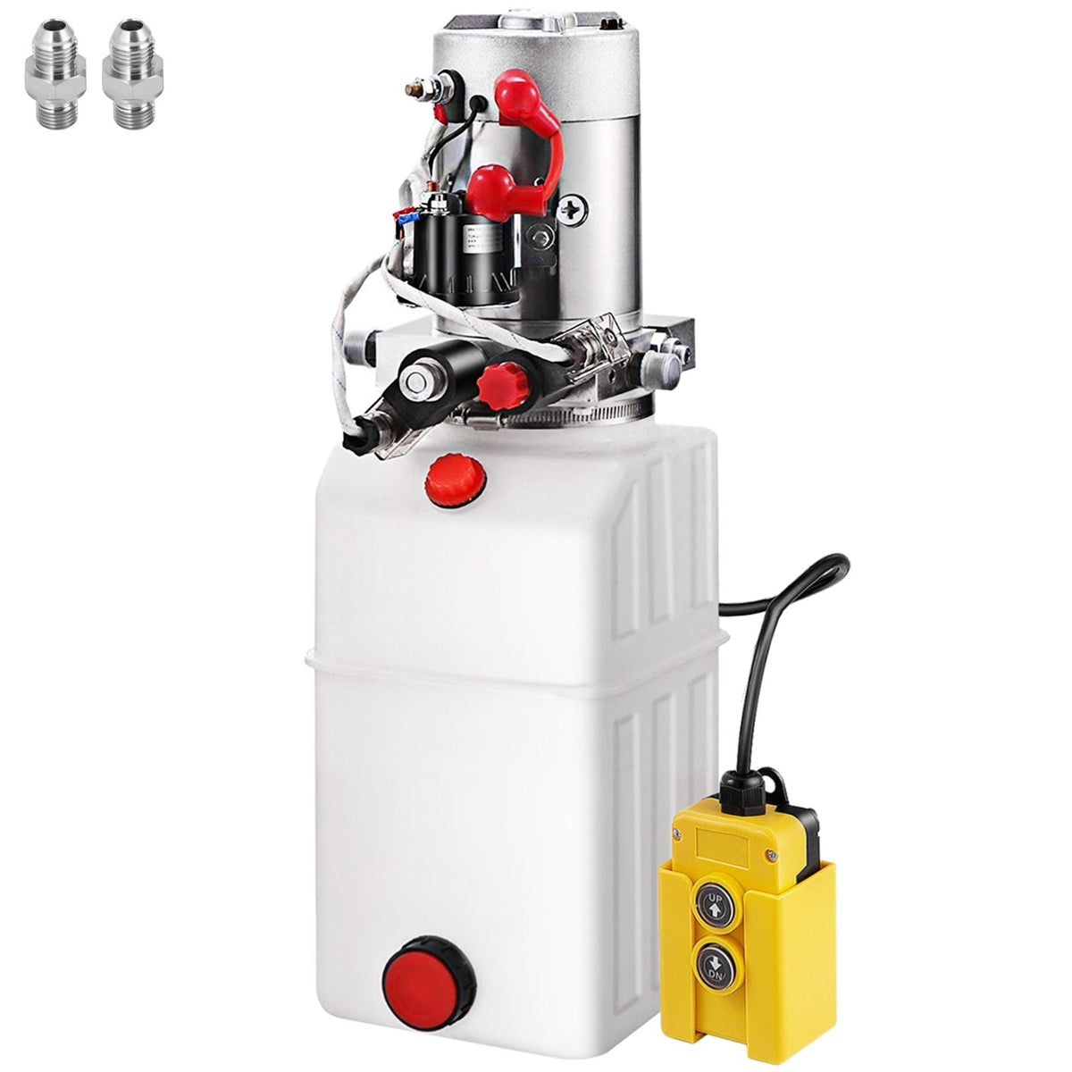 Hydraulic Power Unit 6 Quart Hydraulic Pump Double Acting DC12V Hydraulic Power Pack for Dump Truck Dump Trailer SAE6 Port with Plastic Reservoir