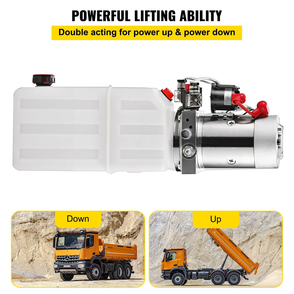 Hydraulic Power Unit 6 Quart Hydraulic Pump Double Acting DC12V Hydraulic Power Pack for Dump Truck Dump Trailer SAE6 Port with Plastic Reservoir