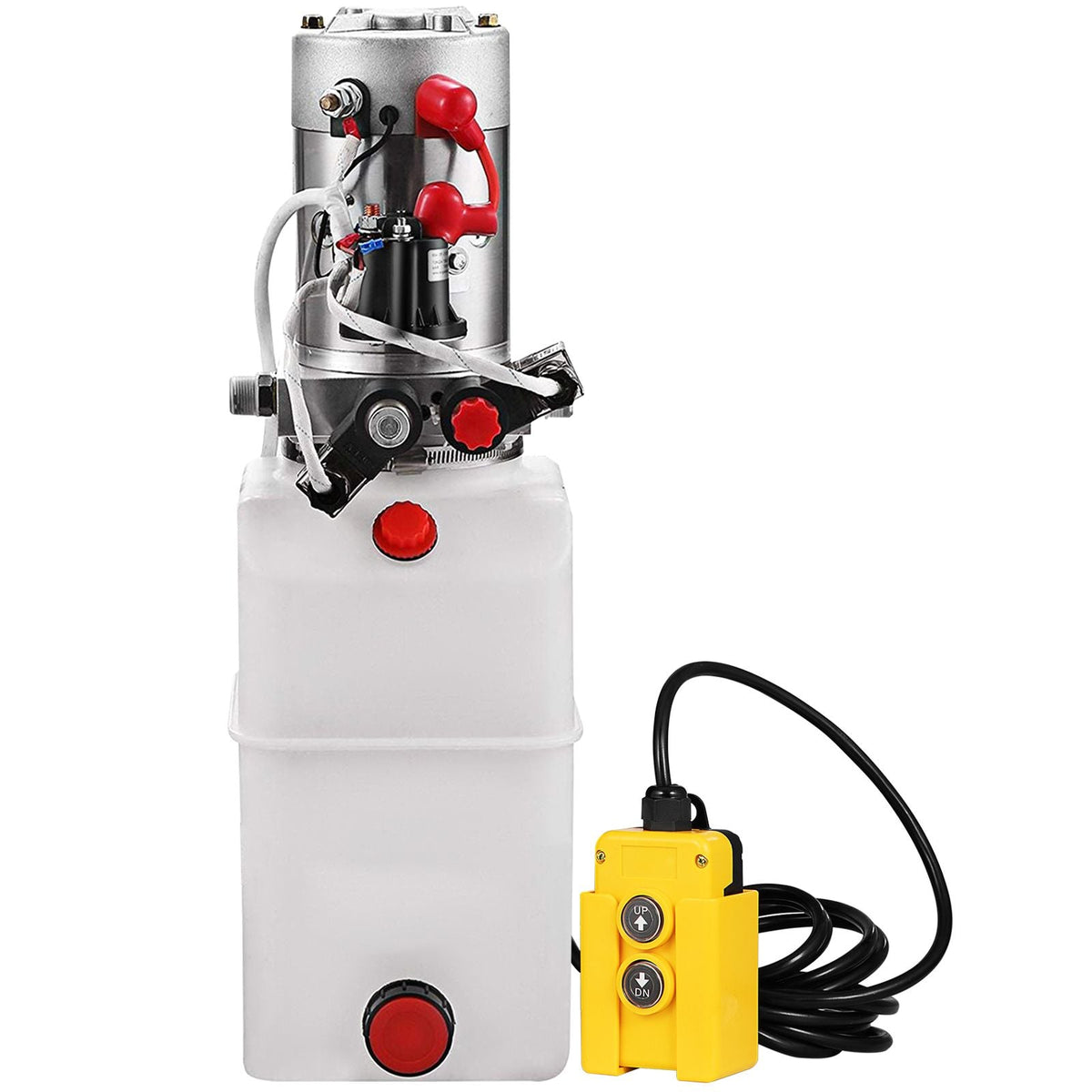 Hydraulic Power Unit 6 Quart Hydraulic Pump Double Acting DC12V Hydraulic Power Pack for Dump Truck Dump Trailer SAE6 Port with Plastic Reservoir