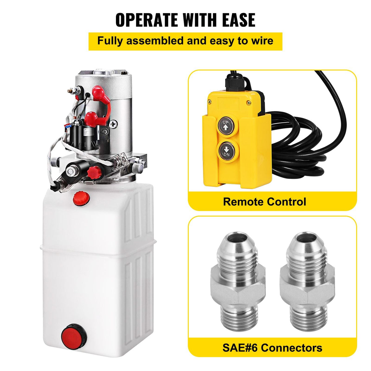 Hydraulic Power Unit 6 Quart Hydraulic Pump Double Acting DC12V Hydraulic Power Pack for Dump Truck Dump Trailer SAE6 Port with Plastic Reservoir
