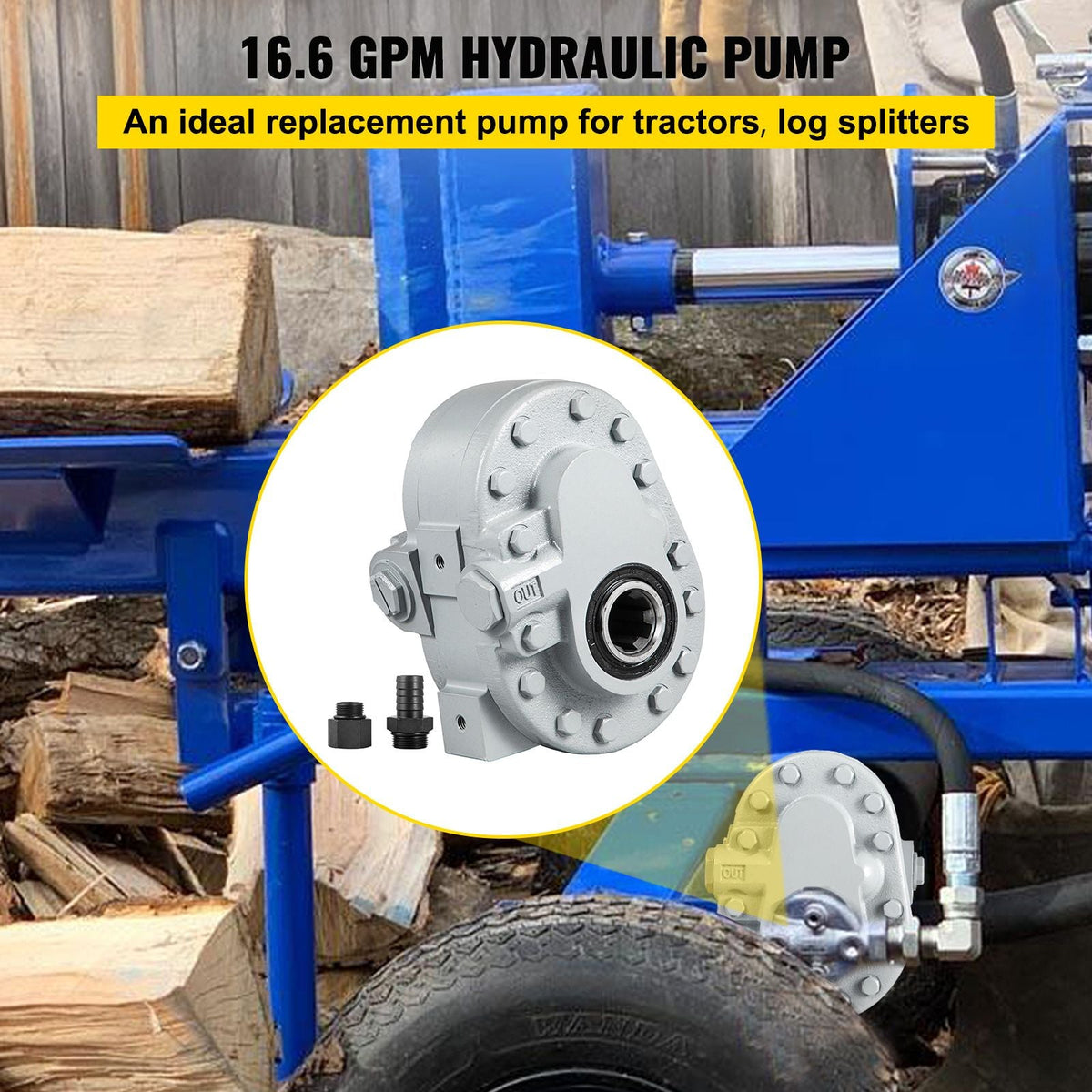 Hydraulic Pump 16.6GPM Hydraulic Motor 540RPM Log Splitter 2500PSI Hydraulic Splitter SAE 12 Outlet Port Hydraulic Pump for Log Splitter for Truck Tailgate Lift,Scissor Lift, Dump Trailer