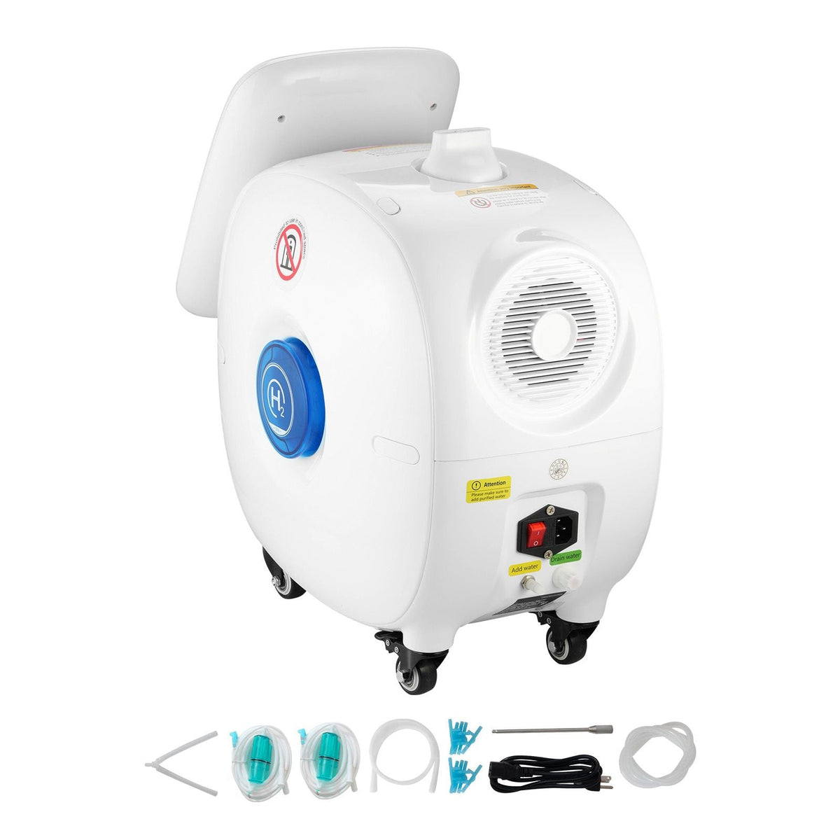Hydrogen Inhalation Machine, 99.99% High Purity Hydrogen Inhaler, HO-Separated 1500ml/min (1000 H+500 O) Dual Port Hydrogen Oxygen Inhaler, Hydrogen-Rich Water Generator with Wheels for Home