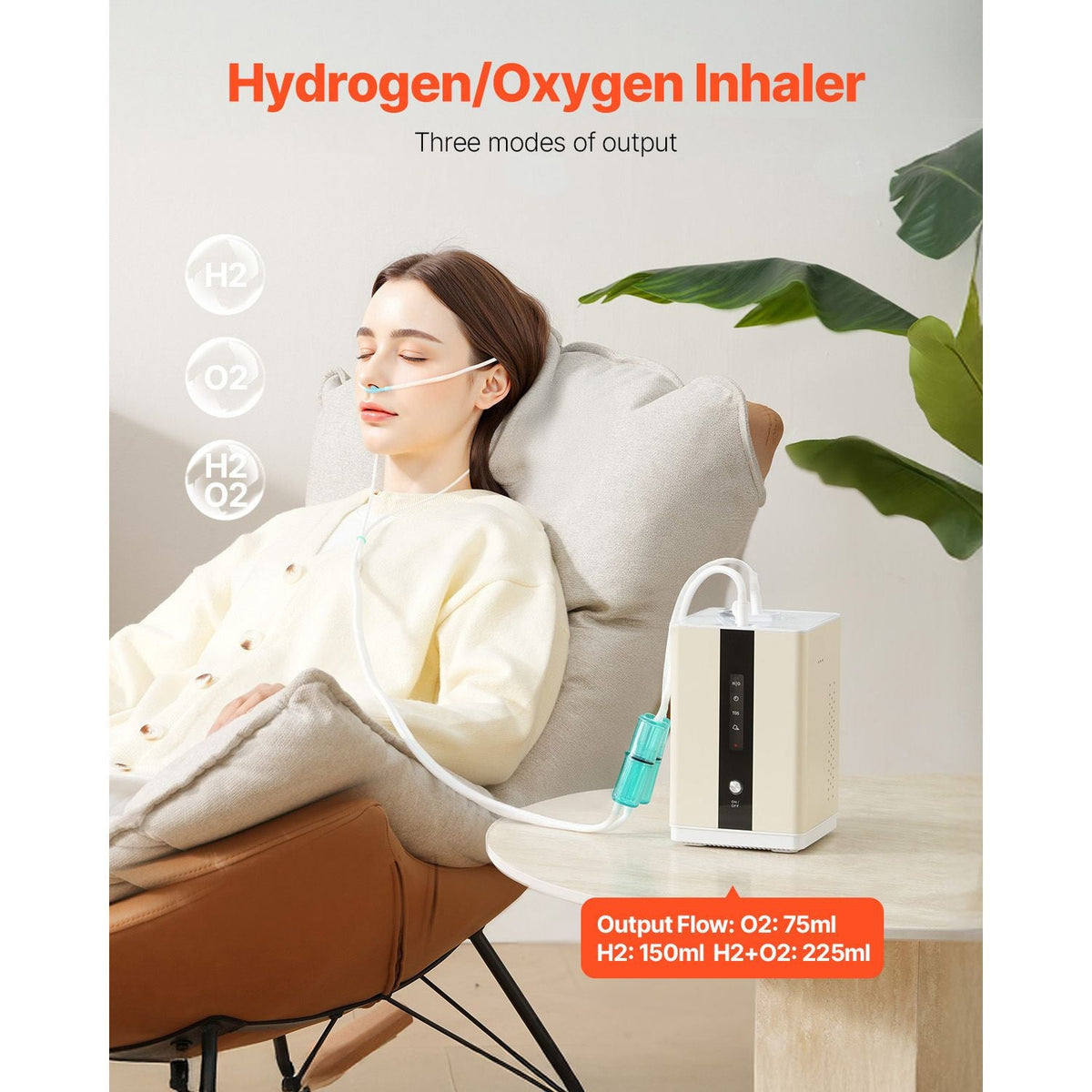 Hydrogen Inhalation Machine, 99.99% High Purity Hydrogen Inhaler, HO-Separated 225ml/min (150 H+75 O) Dual Port Hydrogen Oxygen Inhaler, Hydrogen-Rich Water Generator for Home Travel