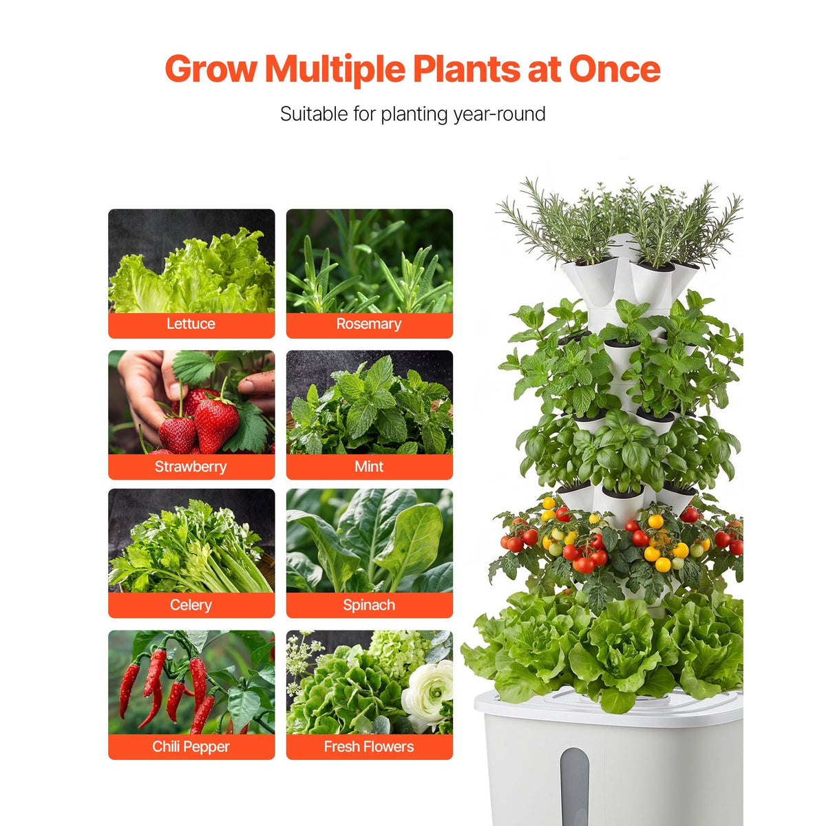 Hydroponic Tower, 30 Pods 6 Tiers Hydroponics Growing System Kit with App Control, Vertical Home Garden with 20L Water Tank & Pump, Planter Germination Kit for Indoor Herbs, Fruits, Vegetables