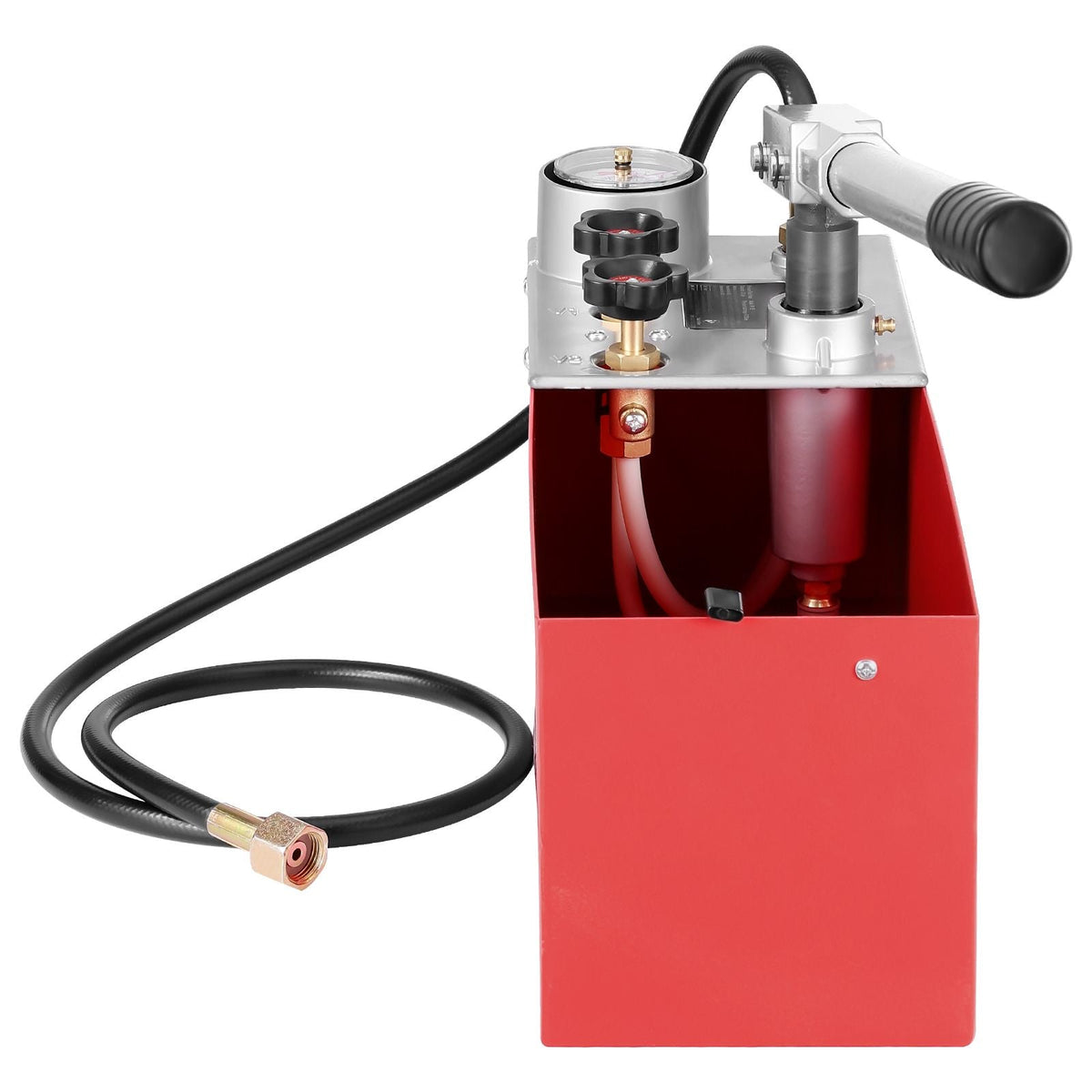 Hydrostatic Test Pump, Max 25 bar/362 PSI, Dual Valve Hydraulic Manual Water Pressure Tester Kit with Gauge 2.8 Gal Water Tank, 4.6 ft Hose with 1/2 inch External Thread Connector for Pipeline
