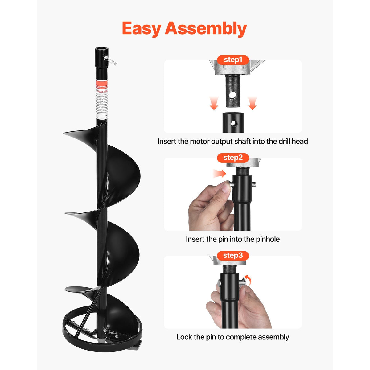 Ice Auger Drill Bit, 8" Dia. High-Strength Steel Ice Fishing Augers, Weather-Resistant Spiral Drill Bits Replacement with Center Tip, Compatible with Electric/ Gas Powered Augers