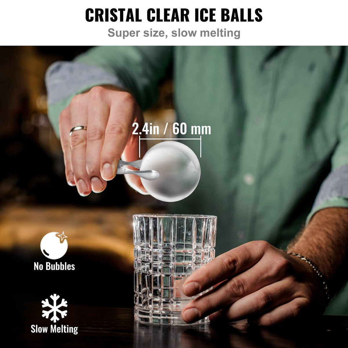 Ice Ball Maker, Crystal Clear Ice Ball Maker 2.36inch Ice Sphere with Storage Bag and Ice Clamp, Round Clear Ice Cube 4-Cavity Ice Press Maker Whiskey Scotch Cocktail Brandy Bourbon