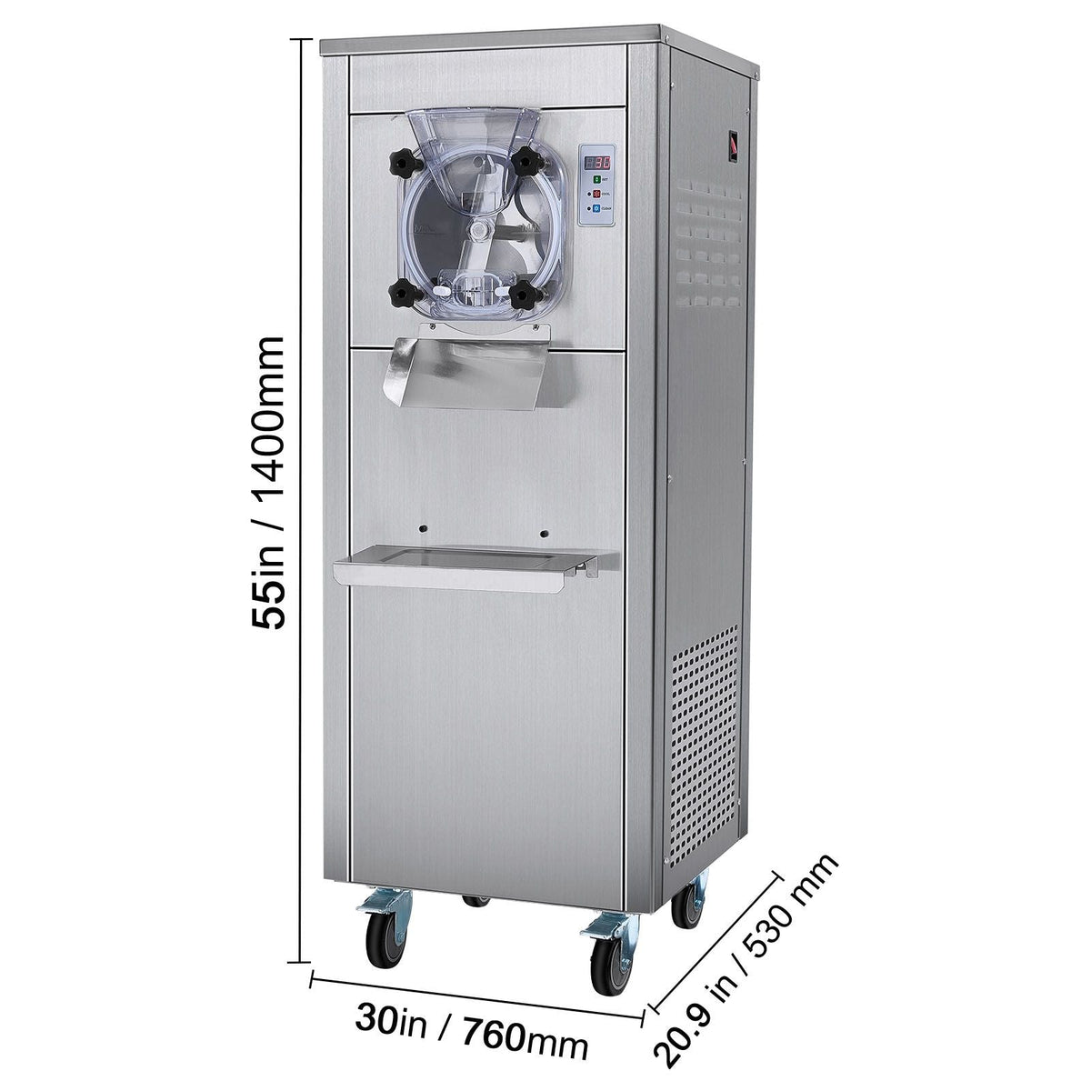 Ice Cream Maker for Commercial Use, Produces 18 Liters per Hour, 1780W, Offers Single Flavor, Equipped with Wheels, 6L Stainless Cylinder, LED Display, Automatic Cleaning & Pre-cooling Functi