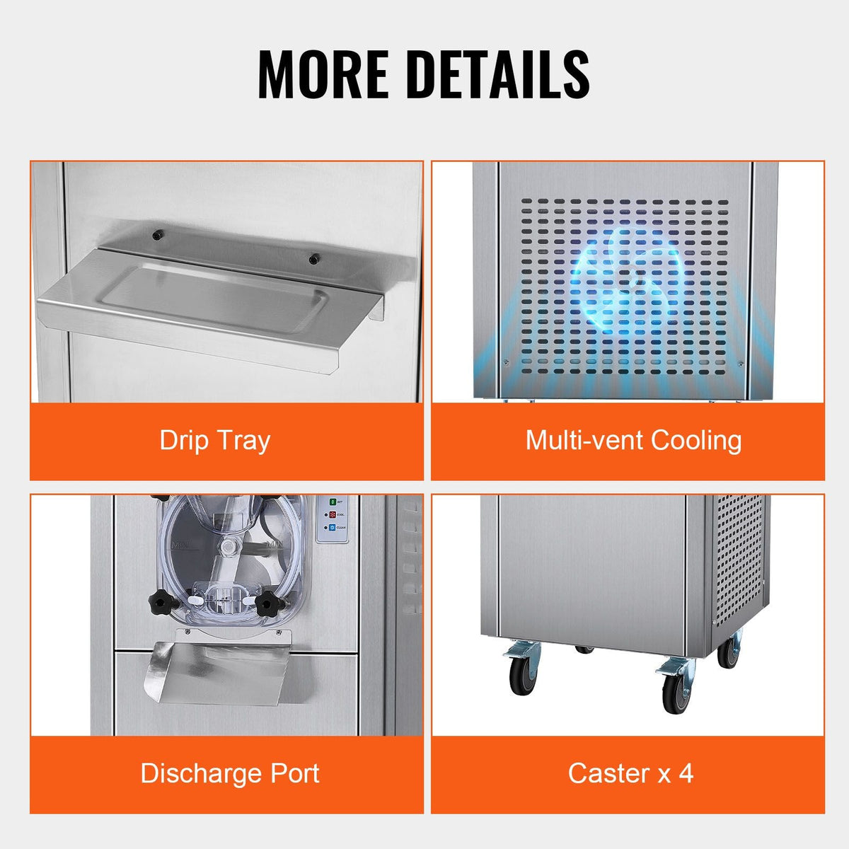 Ice Cream Maker for Commercial Use, Produces 18 Liters per Hour, 1780W, Offers Single Flavor, Equipped with Wheels, 6L Stainless Cylinder, LED Display, Automatic Cleaning & Pre-cooling Functi