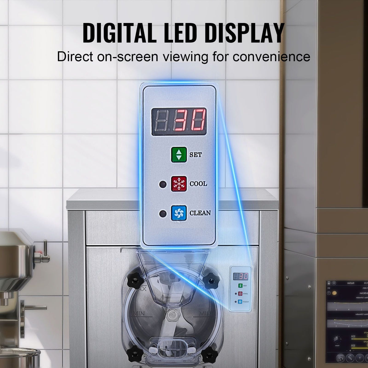 Ice Cream Maker for Commercial Use, Produces 18 Liters per Hour, 1780W, Offers Single Flavor, Equipped with Wheels, 6L Stainless Cylinder, LED Display, Automatic Cleaning & Pre-cooling Functi