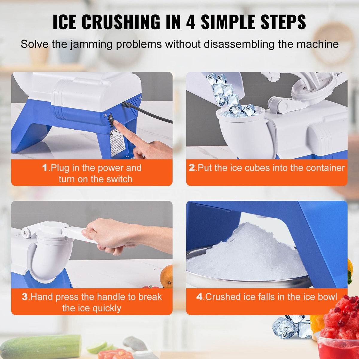 Ice Crushers Machine, 176lbs Per Hour Electric Snow Cone Maker with 2 Blades, Shaved Ice Machine with Cover and Bowl, 220W Ice Shaver Machine for Margaritas, Home and Commercial Use, White