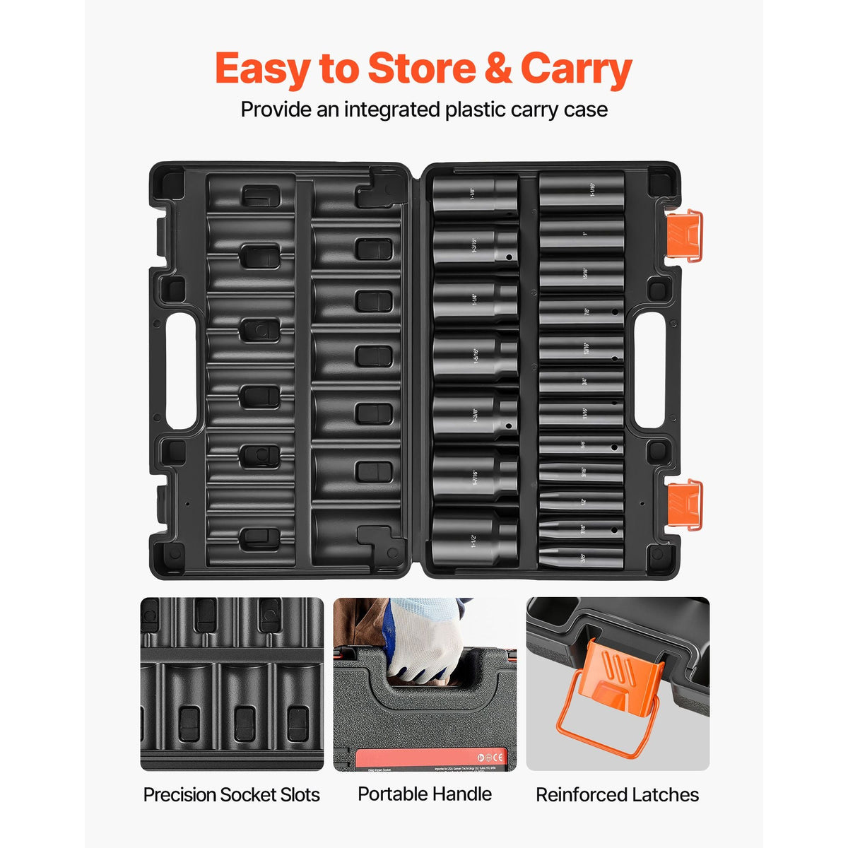 Impact Socket Set, 1/2" 19 Piece Impact Sockets, Deep Socket, 6-Point Sockets, 1/2" Drive Set 3/8" to 1-1/2", Cr-V Rugged Construction, Easy to Identify, with a Sturdy Storage Case, for Vehicles