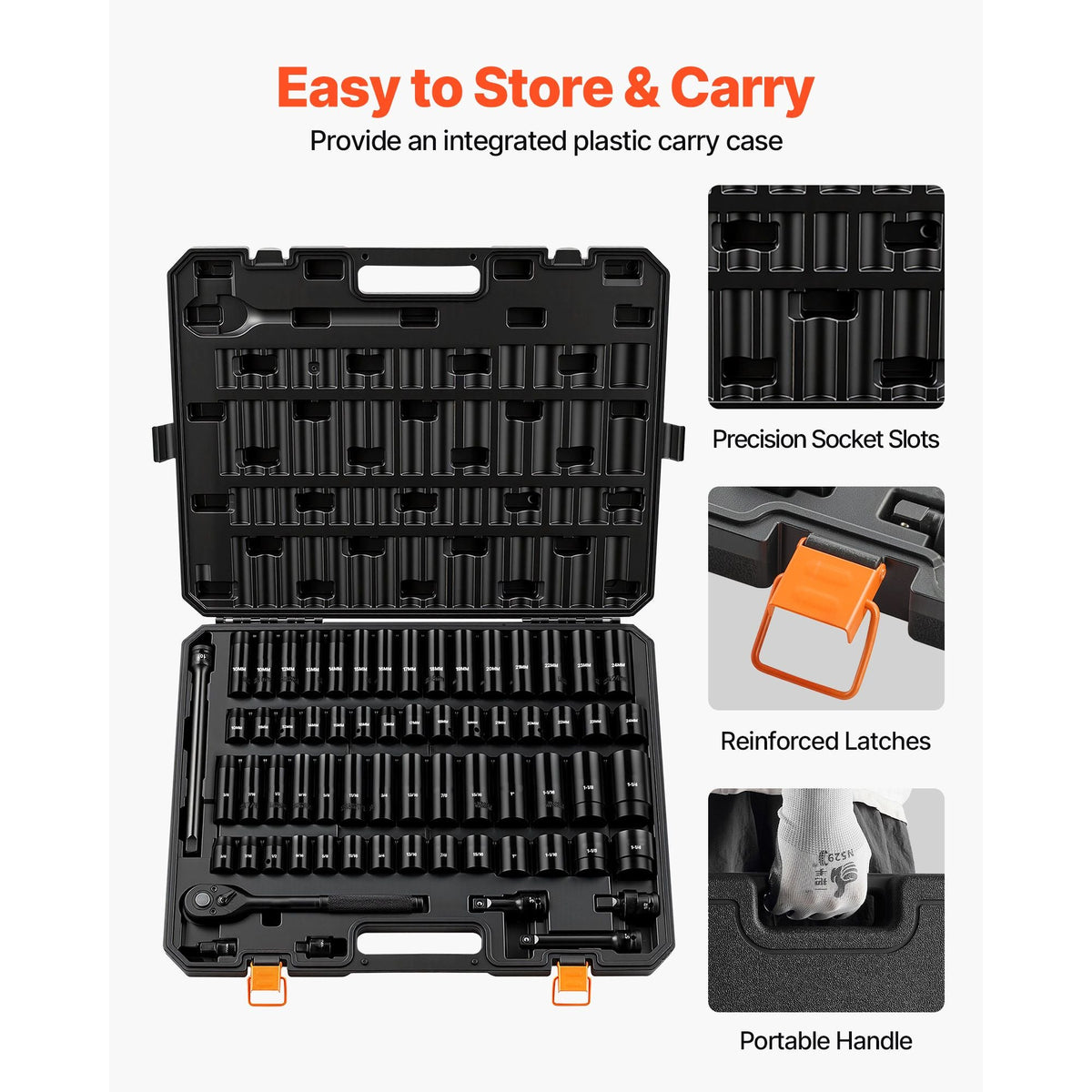 Impact Socket Set, 1/2" Drive, 65-Piece Socket Set, 6 Point Sockets, SAE 3/8" to 1-1/4" and Metric 10-24 mm, Easy to Identify, with a Sturdy Storage Case, Cr-V Alloy Steel for Vehicles Repair