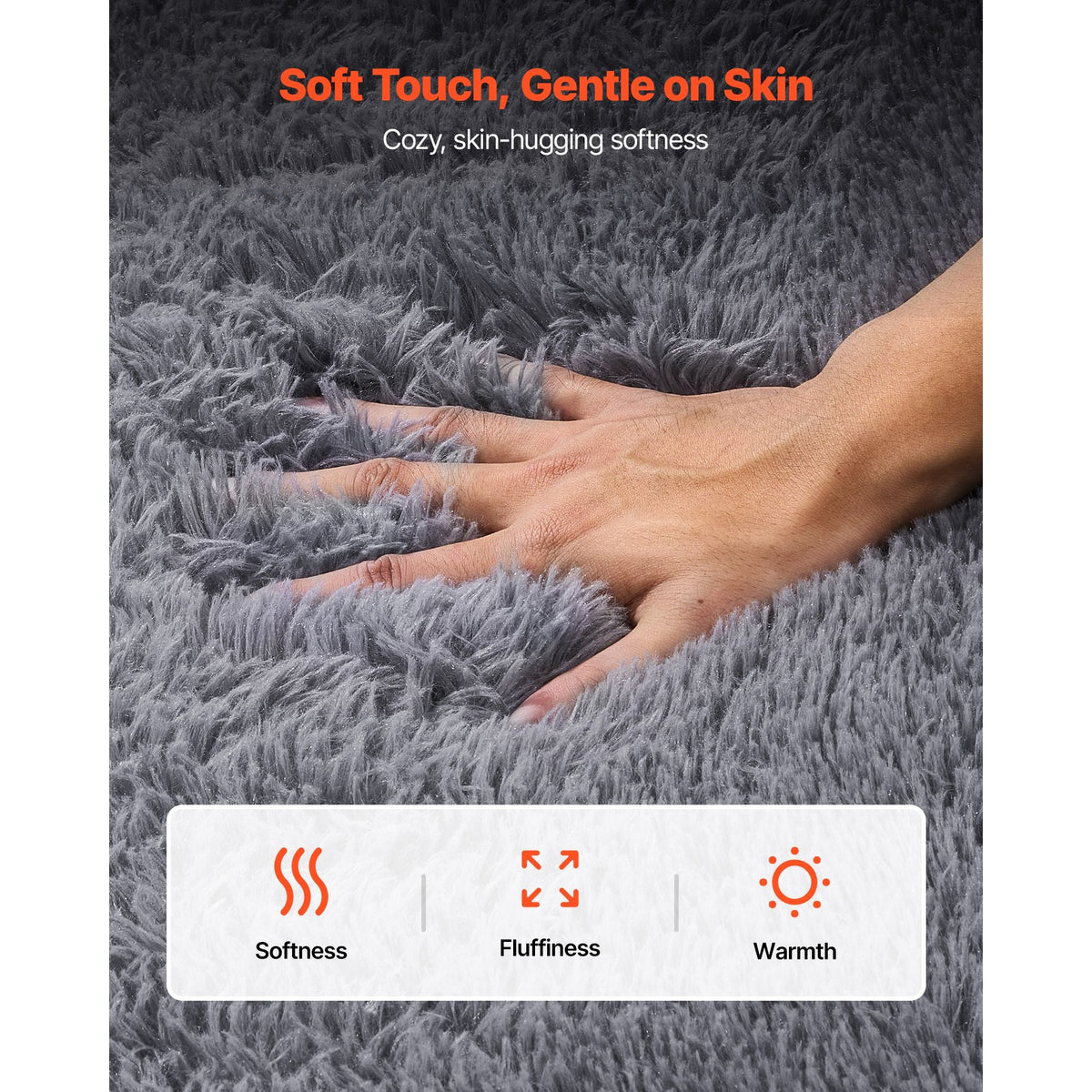 Indoor Plush Area Rugs, 8 x 10 ft Soft Plush Carpet, Furry Shag Area Rugs for Living Room, Bedroom, Sunroom, Modern Home Decor Aesthetic, Non-Shedding, Non-Woven, Slip-Resistant, Smoke Gray