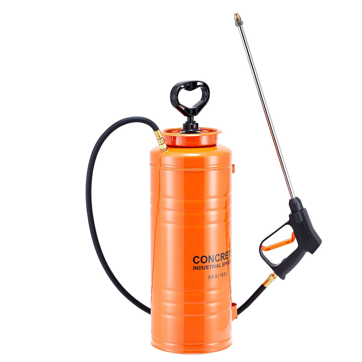 Industrial Concrete Sprayer, 3.5 Gallon Stainless Steel Sprayer, Heavy Duty Tri-Poxy Pump Sprayers, 20.5"Wand with Ergonomic Gun Handle, 48"& 120"Hose, 2 Brass Nozzles for Construction, Garden