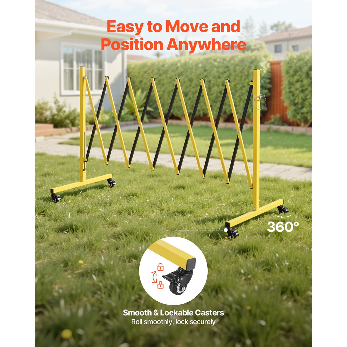 Industrial Expandable Barricade, 12FT Expandable Safety Barrier, Flaxible Mobile Barricade with Locking Casters, Portable Folding Security Gate Traffic Fence for Driveway Warehouse Elevator