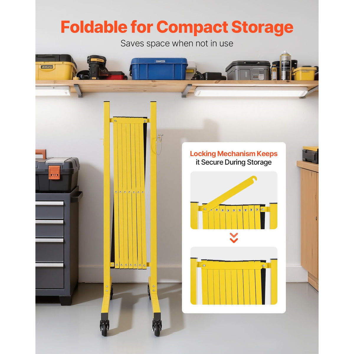 Industrial Expandable Barricade, 12FT Expandable Safety Barrier, Flaxible Mobile Barricade with Locking Casters, Portable Folding Security Gate Traffic Fence for Driveway Warehouse Elevator