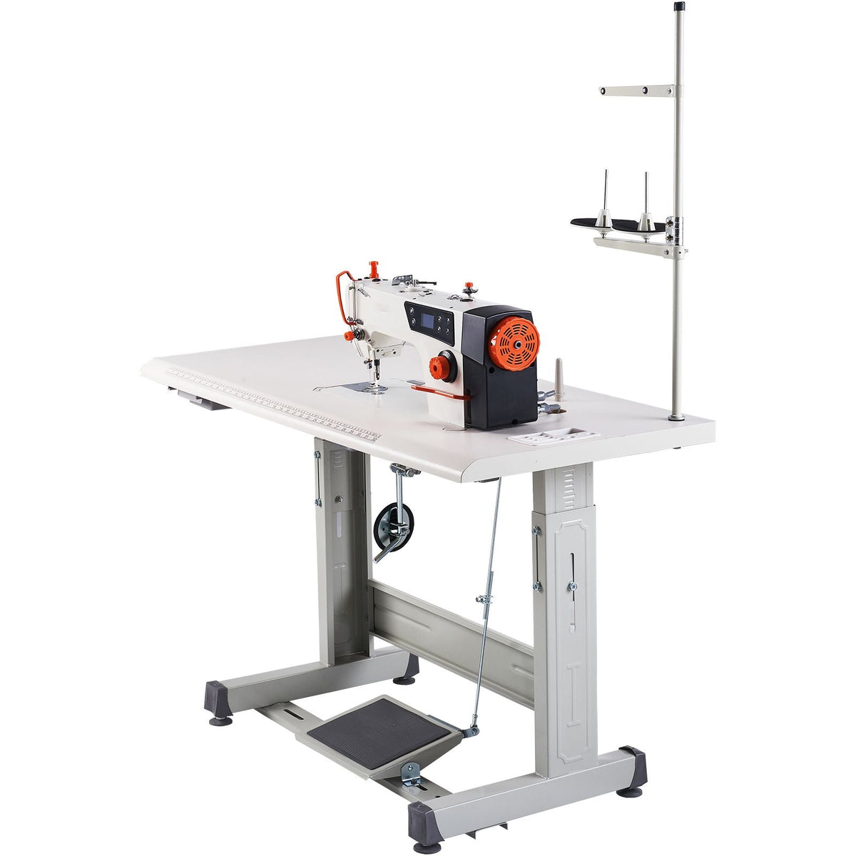 Industrial Sewing Machine, Upgraded 550W Servo Motor with Table Stand, 5000s.p.m Heavy Duty Lockstitch Sewing Machine, High Speed, Clear Control Panel and Electro-mechanization Start-stop