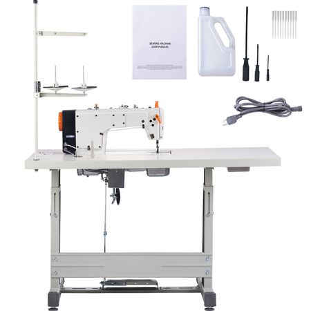 Industrial Sewing Machine, Upgraded 550W Servo Motor with Table Stand, 5000s.p.m Heavy Duty Lockstitch Sewing Machine, High Speed, Clear Control Panel and Electro-mechanization Start-stop