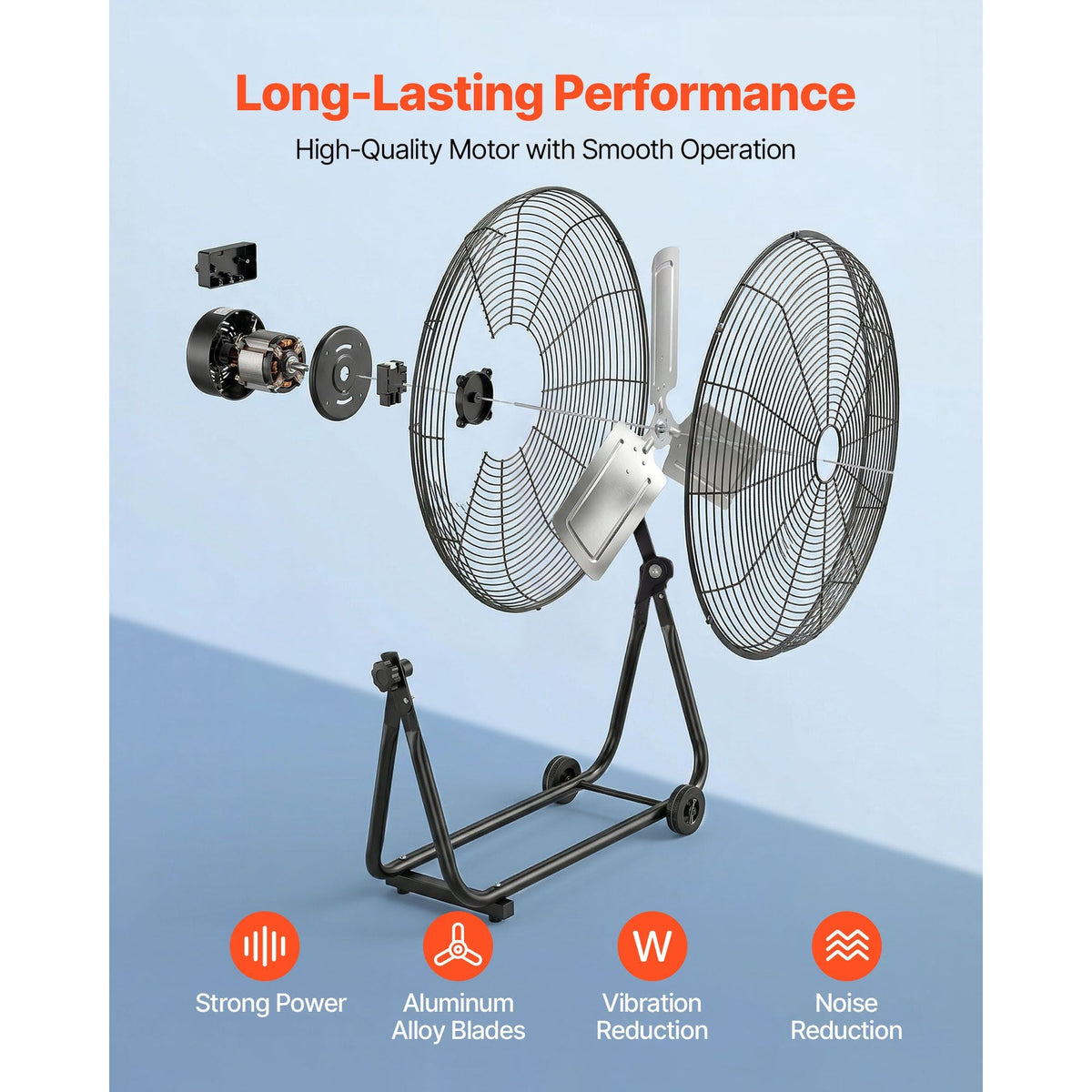 Industrial Shop Fan, 24 Inch Floor Drum Fan, High Velocity 7500 CFM, Heavy Duty Aluminum Blades, 3 Speeds, 360 Degree Tilt, Ideal for Commercial, Garage, Warehouse, Basement, Workshop, Black