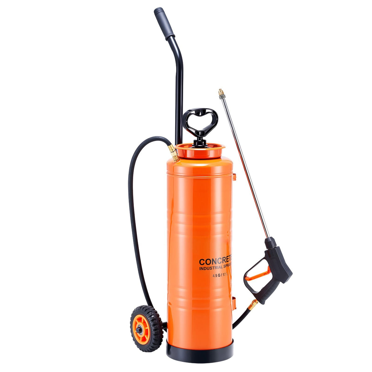 Industrial Sprayer, 4.5 Gallons Large Capacity, Stainless Steel Concrete Sprayer with Ergonomic Handle & Removable Cart, 48" & 120" Hose, Concrete Sealer Sprayers for Form Oils Construction