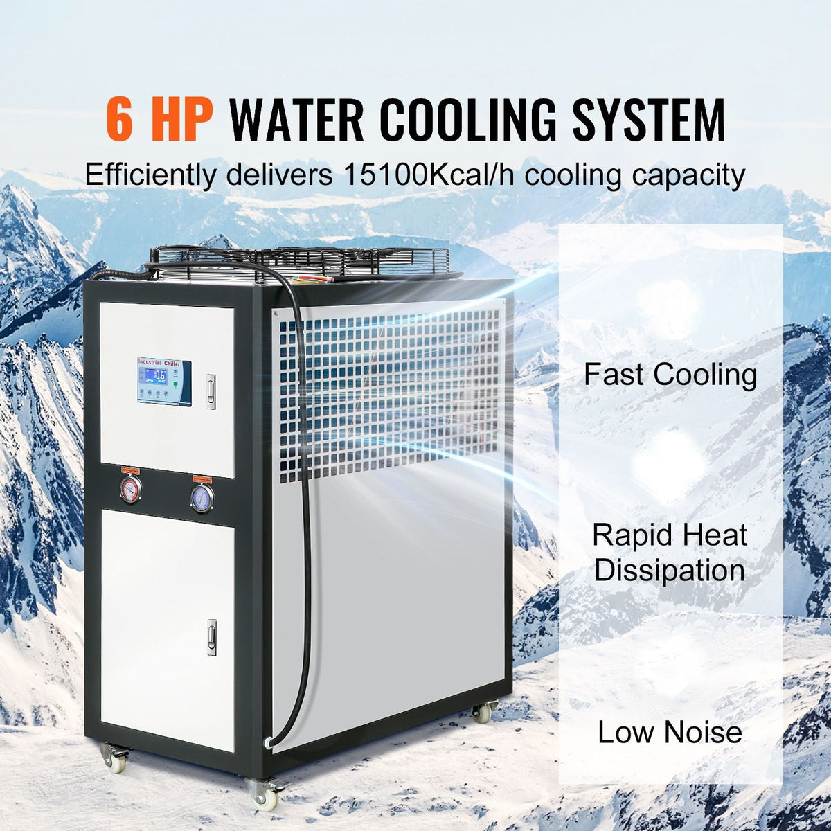 Industrial Water Chiller, 6HP 16 Gal Air-Cooled Industrial Water Chiller, 15,100 Kcal/h Cooling Capacity with Finned Condenser Micro-Computer Control 60L Water Tank, for Cooling Water