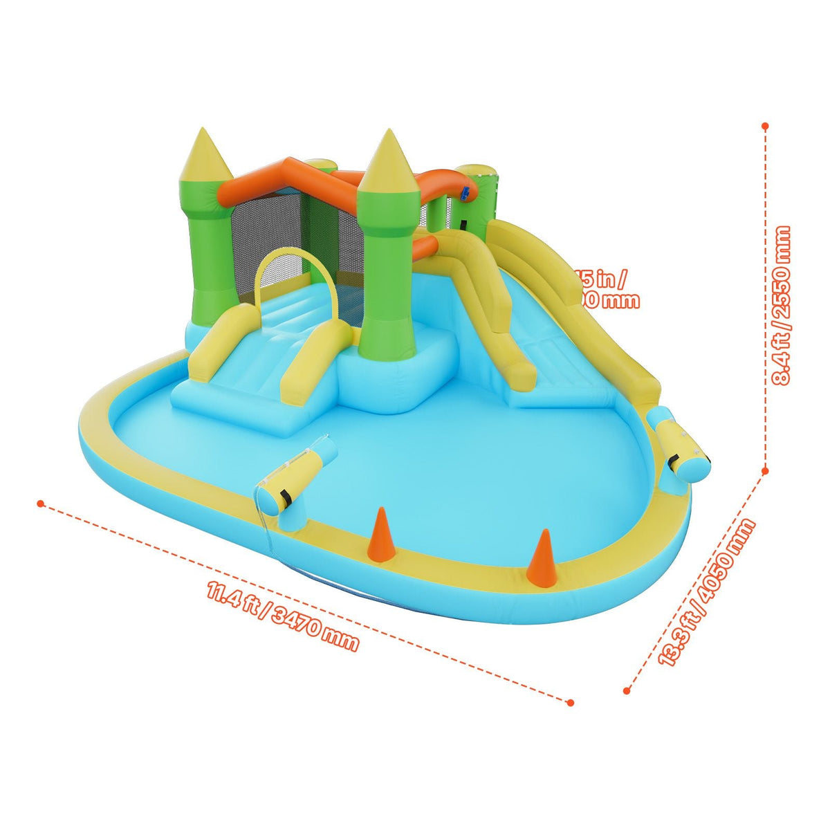 Inflatable Bounce House, 12.5 x 13.1 x 6.5 ft Inflatable Bounce House Water Slide, Bouncer Castle with Castle Bounces, Basketball Hoop, Splash Pool & Water Ring Toss, for 3 to 4 Kids Ages 3 to 8
